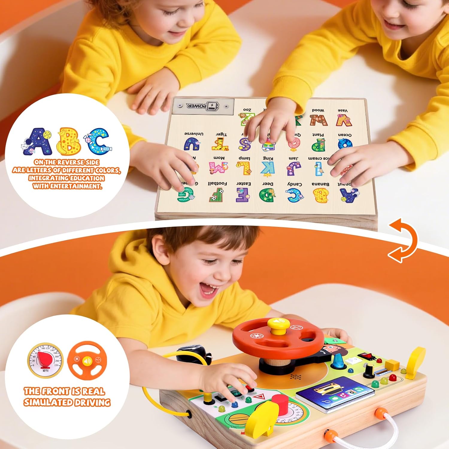 Thumbnail 4 de Hoarosall Busy Board Montessori Spielzeug ab 1 Jahr – Lenkrad-Reisespielzeug aus Holz