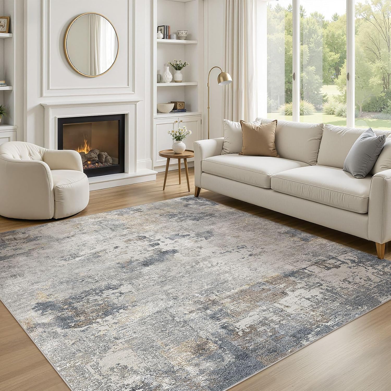 Detalle de UERMEI 6' x 6' Square Area Rug, Washable Blue Grey Abstract Design