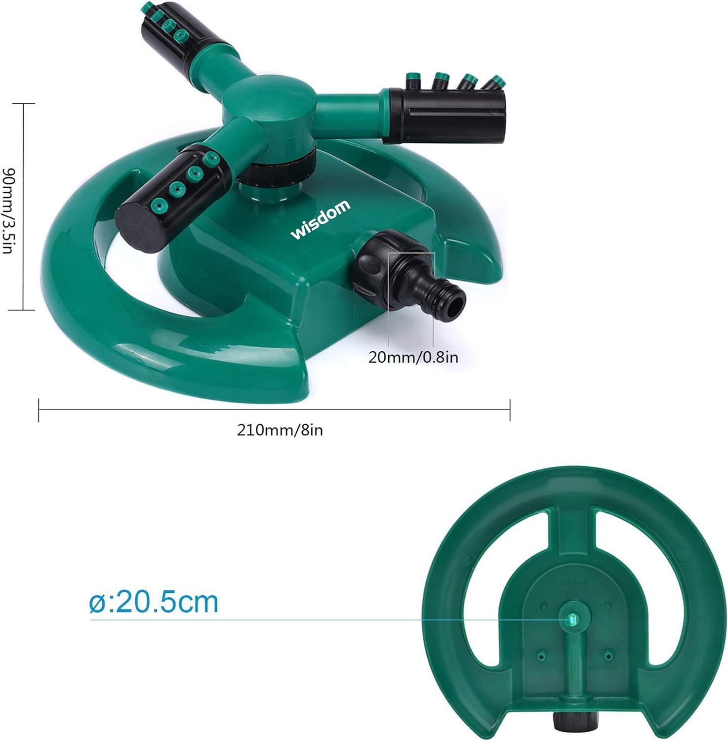 Thumbnail 1 de WISDOMWELL Garden Sprinkler Automatic Lawn Water Sprinkler 360 Degree 3 Arm Rotating System