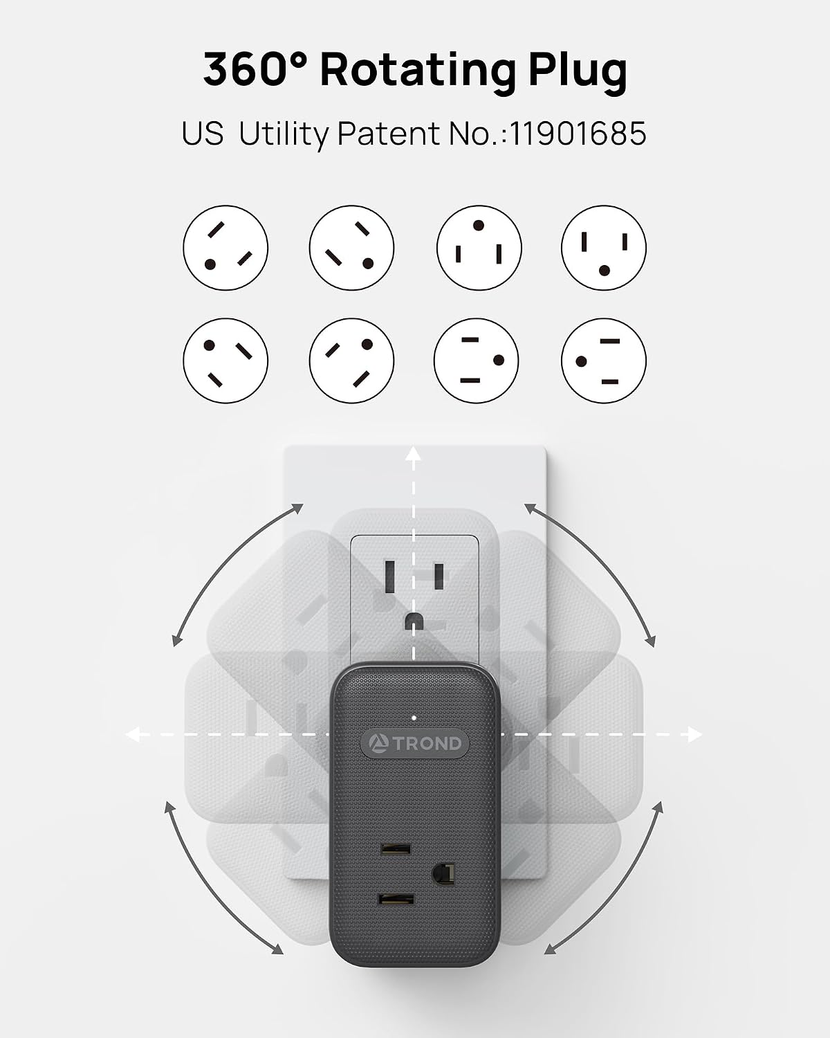 Detalle de TROND TD-EA-US24S Outlet Extender 2-Pack with 3 AC Outlets and USB-C
