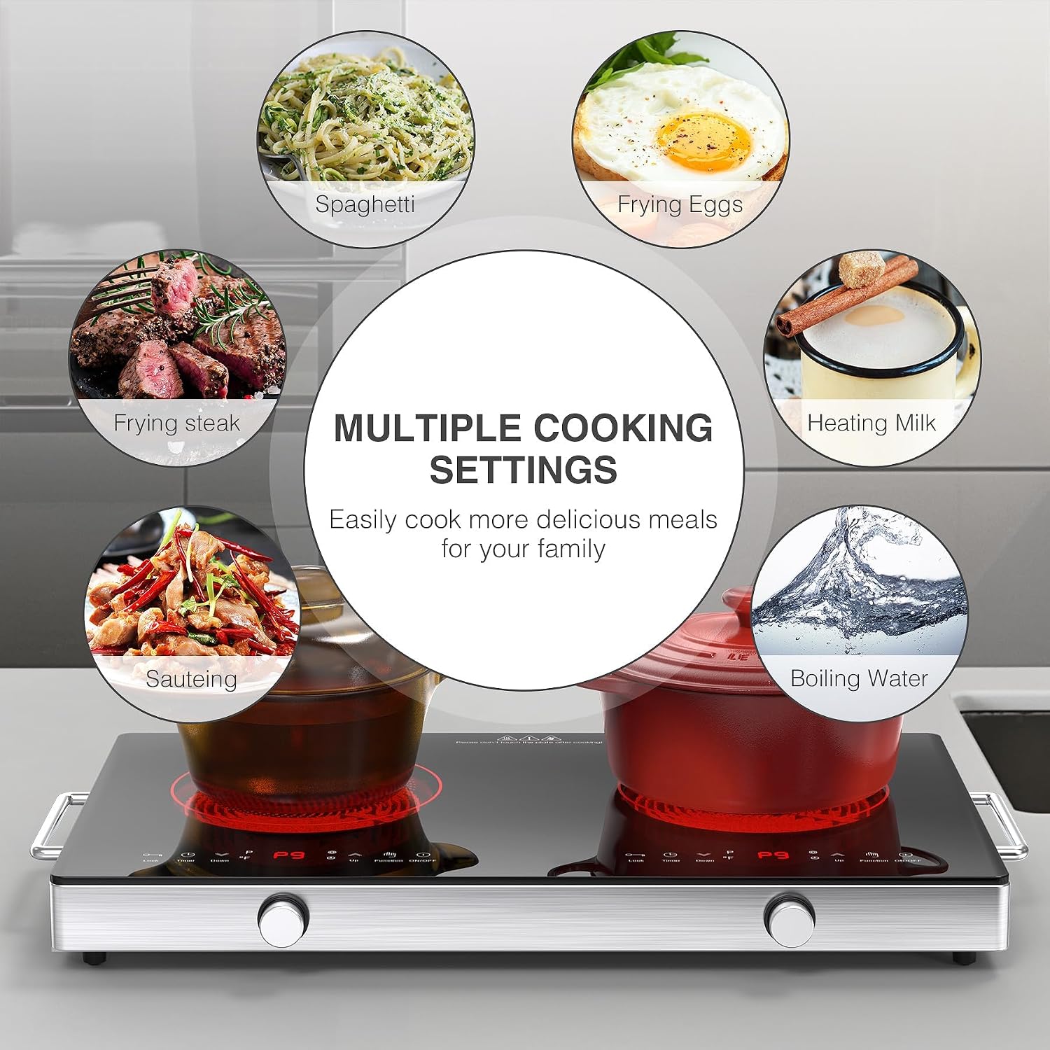 Detalle de VBGK DT3 Radiant Electric Cooktop, Dual Zones, 9 Power Levels, Knob Control