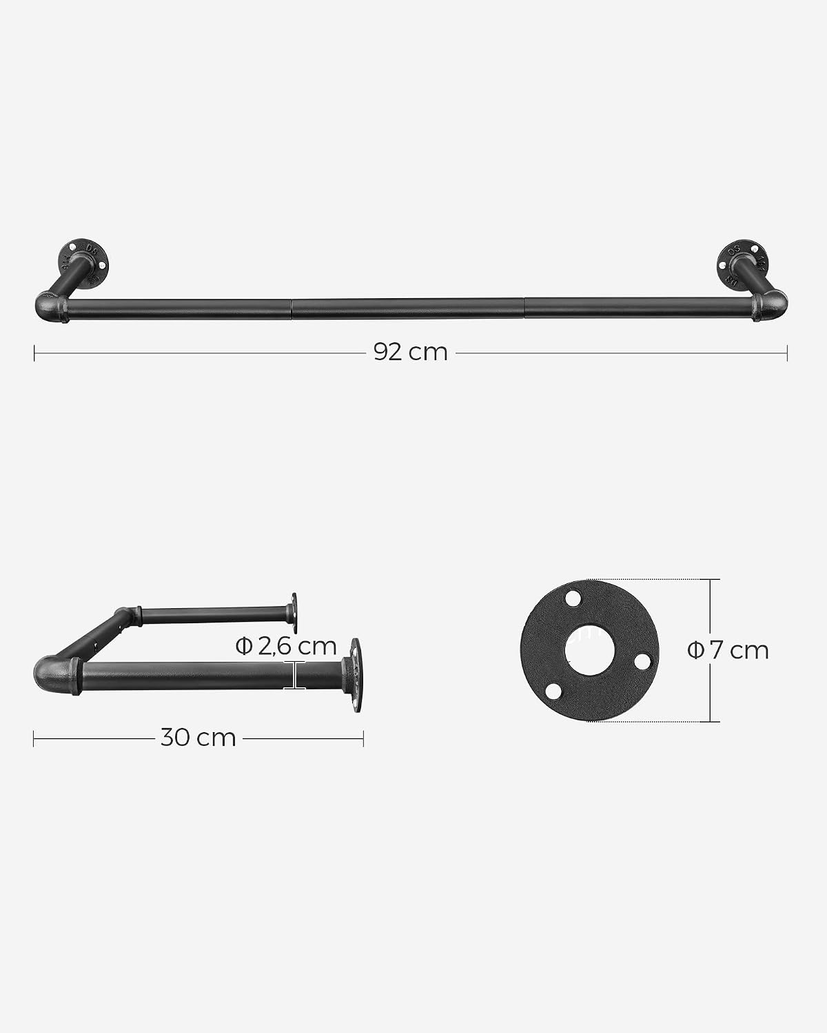 Detalle 2 de SONGMICS HSR67BK02 Wall-Mounted Clothes Rails, Set of 2, Matte Black