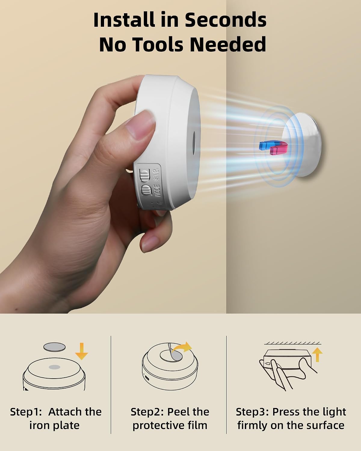 Thumbnail 6 de EZVALO Motion Sensor Puck Lights, USB-C Rechargeable, Dimmable, 3 Color Temps