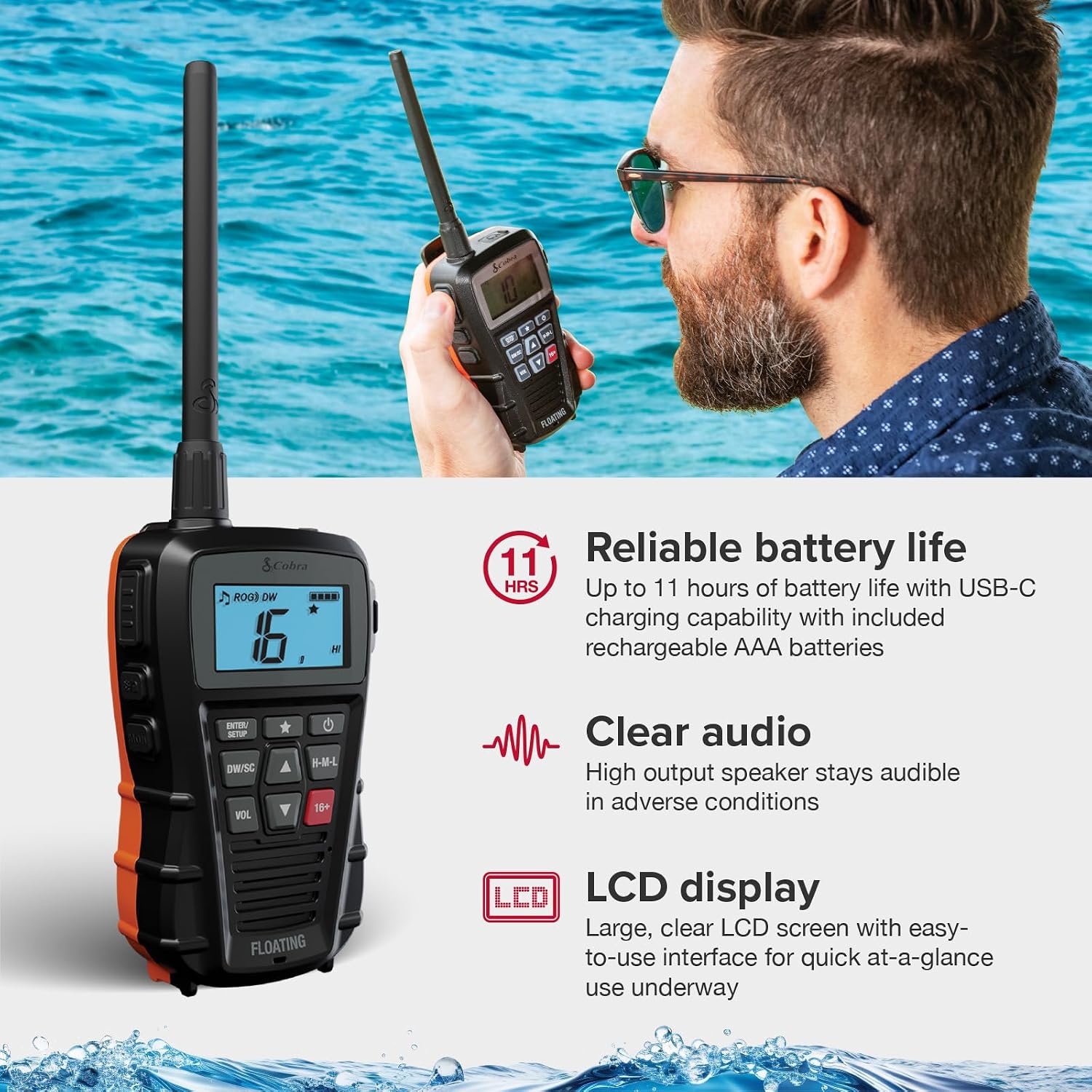 Thumbnail 2 de Cobra BlueBound 150 0190009-2 Handheld VHF Marine Radio, 3 Watt, IPX7
