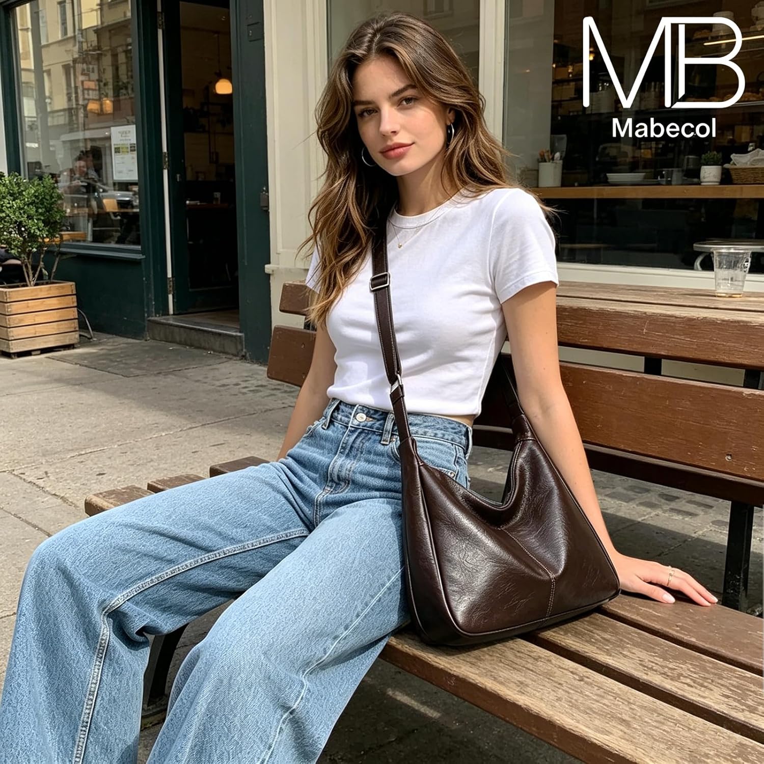 Thumbnail 2 de Mabecol Damen Umhängetasche aus PU-Leder – Hobo/Shopper mit verstellbarem Schultergurt und Innenfächern