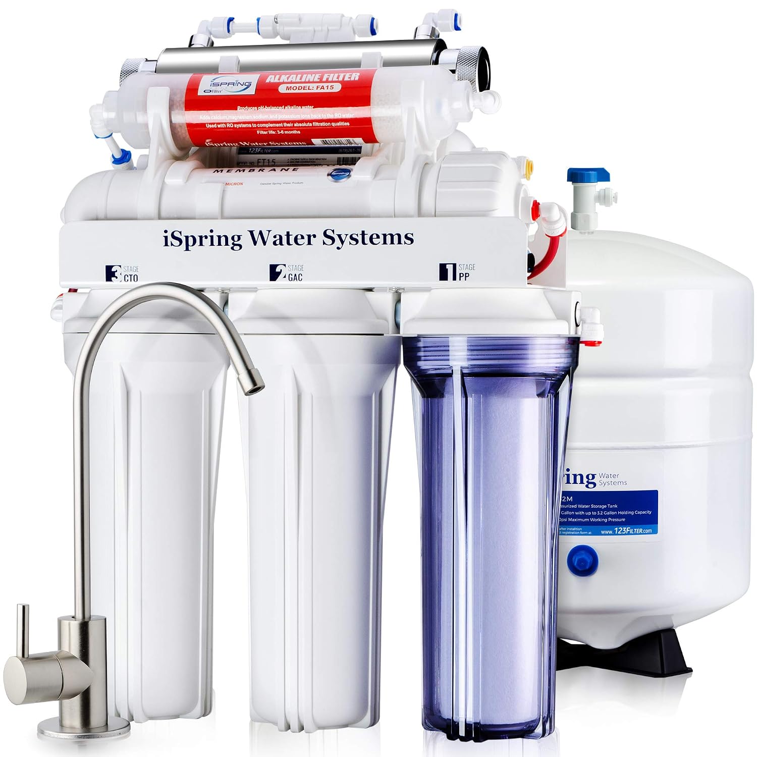 iSpring RCC7AK-UV 7-Stage Under Sink Reverse Osmosis System with Alkaline Remineralisation + UV, 75 GPD