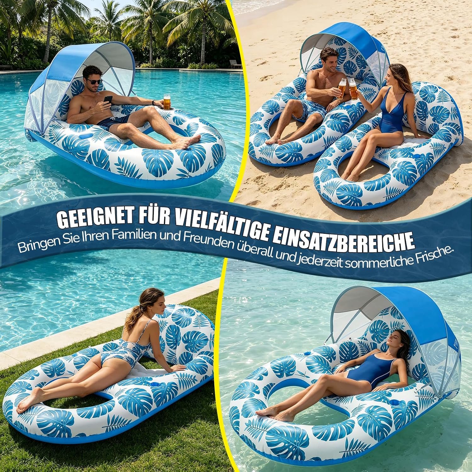 Thumbnail 6 de Cheffery Luftmatratze Pool – Aufblasbares Sonnenpool-Sofa mit Sonnendach, Getränkehalter und Fußstütze