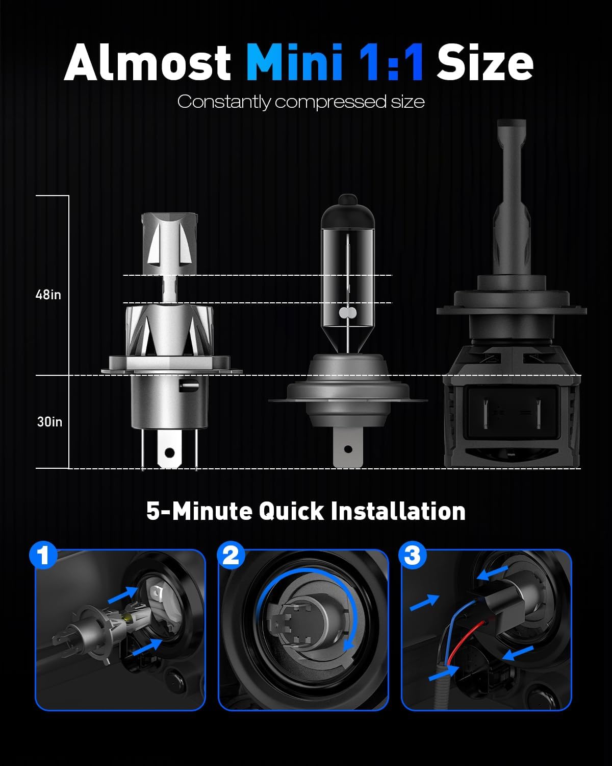 Detalle 2 de NOVSIGHT H4 LED 32000LM Headlight Bulb
