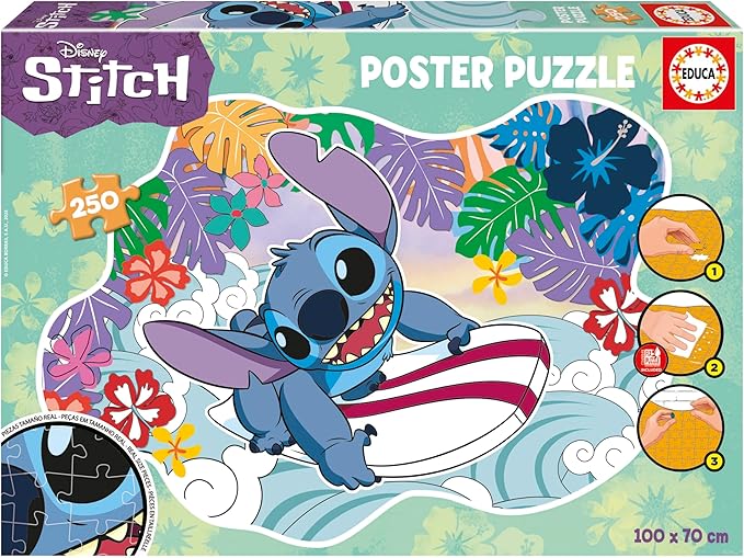 Detalle de Educa Puzzle Stitch - Poster Infantil 250 Piezas, 100x70cm 🧩