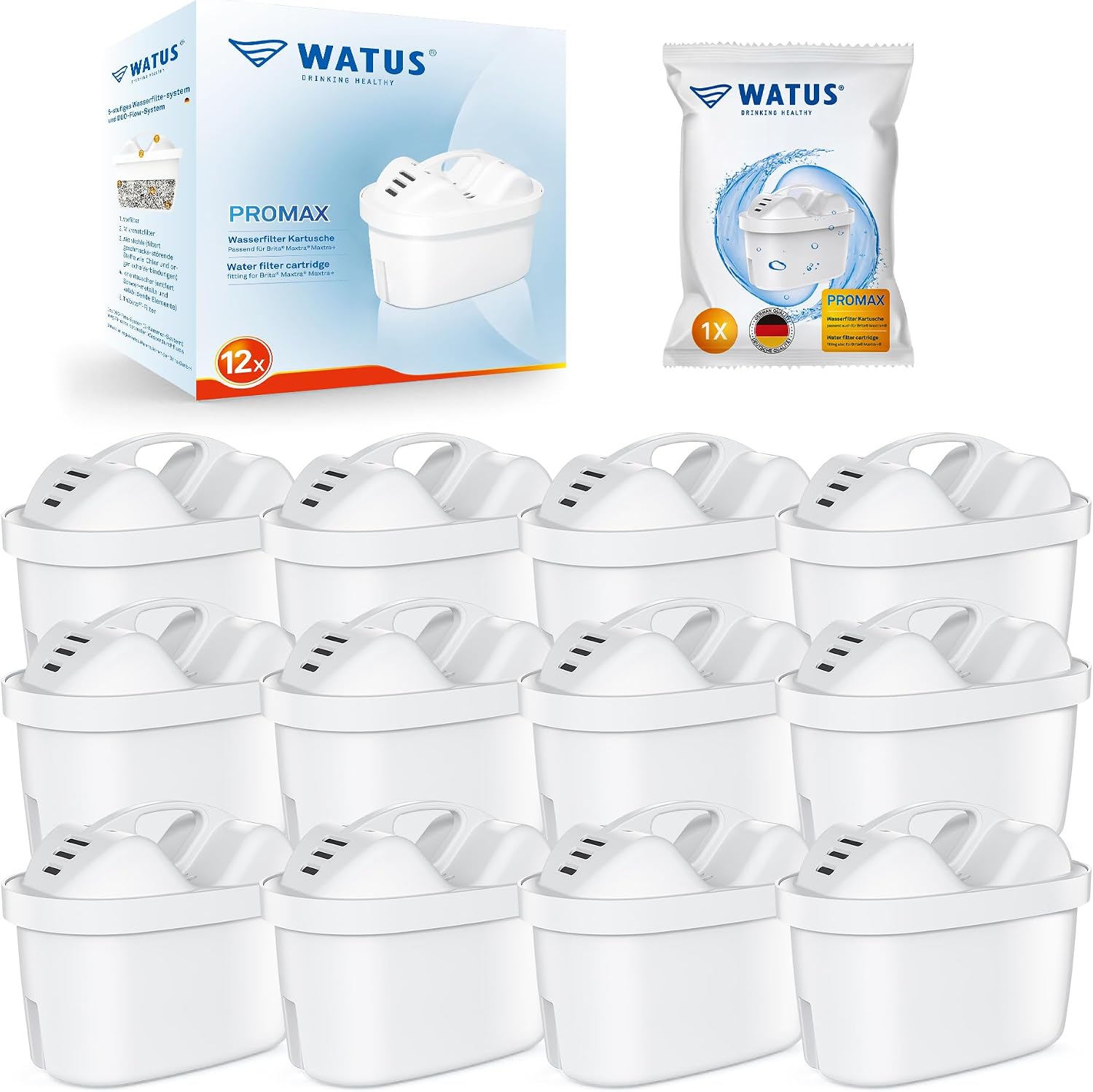 Detalle de Watus WATUS-12 Water Filter Cartridges, 12-Pack for BRITA Maxtra+ and Maxtra