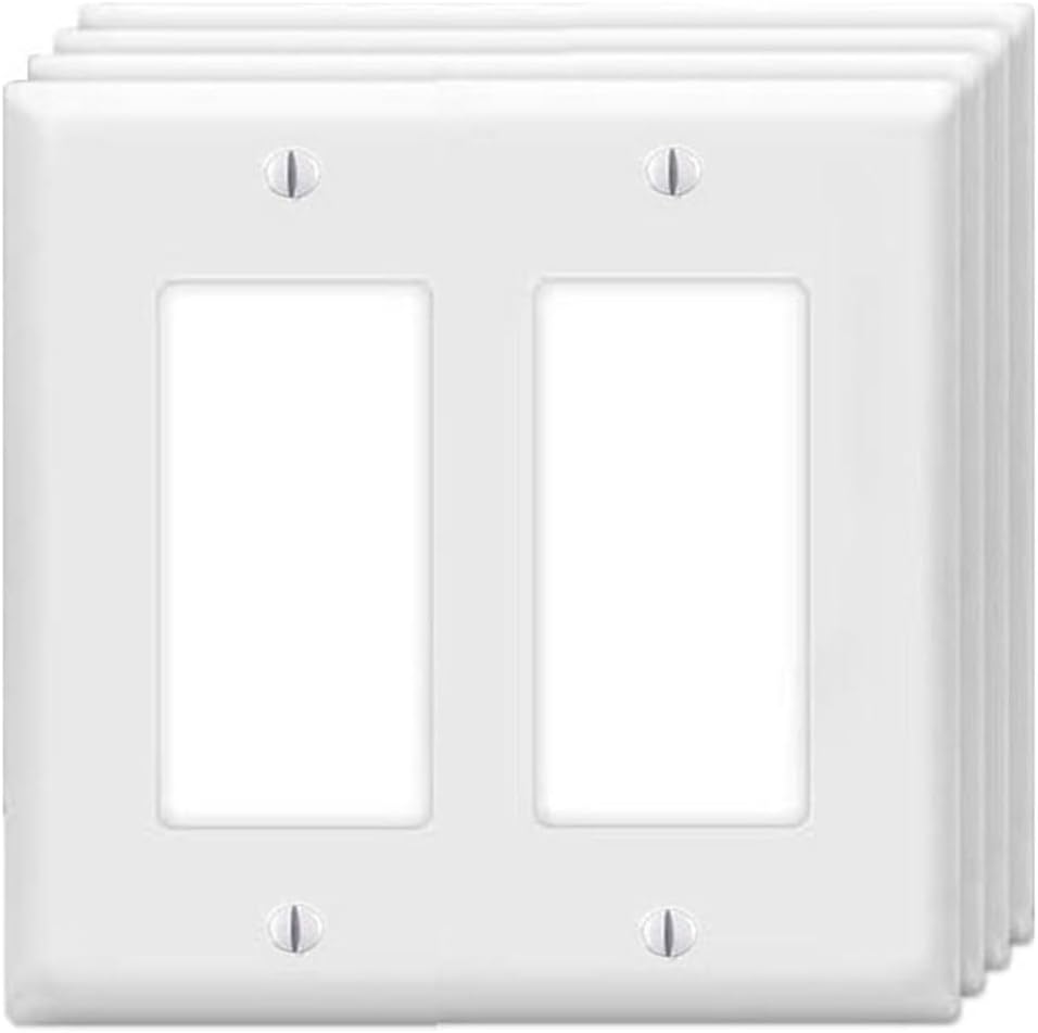 Detalle de ZEFTV 2-Gang Decorator Wall Plates, White Polycarbonate, 4-Pack