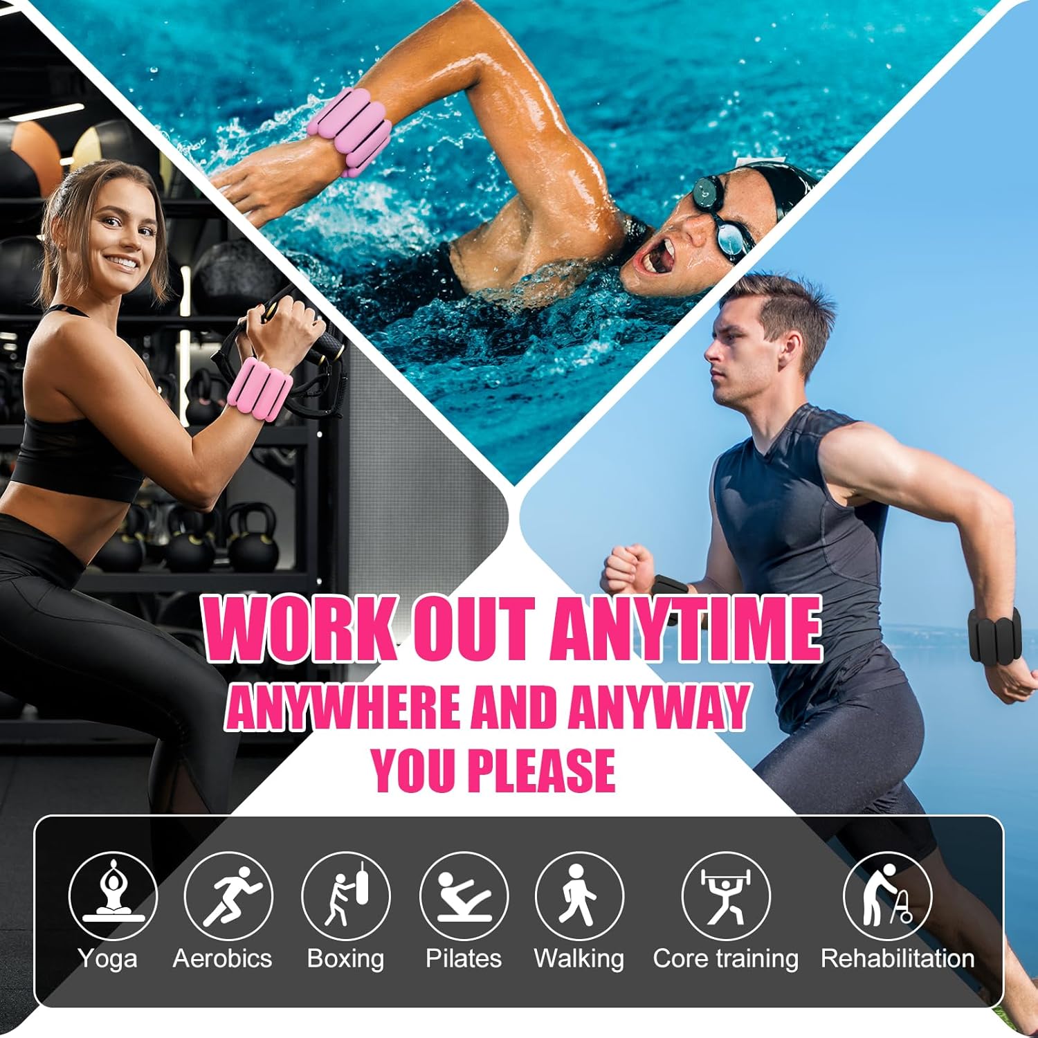 Thumbnail 3 de Wrist & Ankle Weights for Women – Adjustable 1lb Each Silicone Set of 2 (with carrying bag)