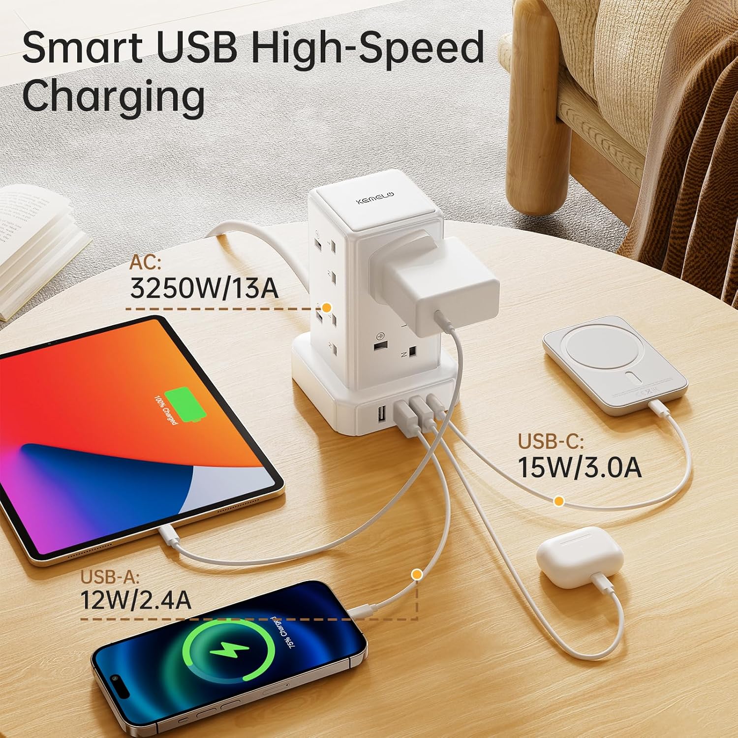 Thumbnail 2 de Tower Extension Lead 8‑Way with 4 USB 3250W