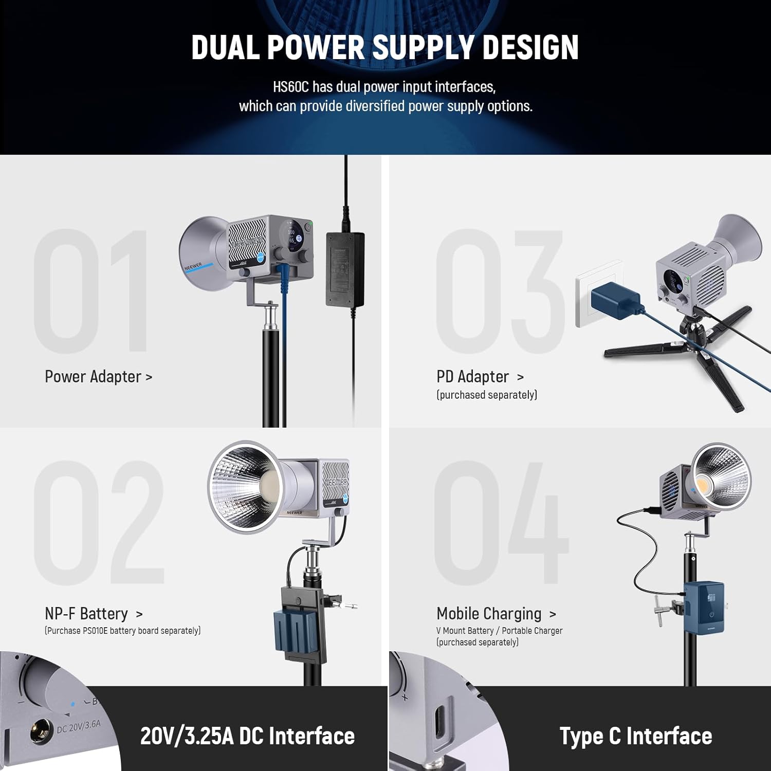 Thumbnail 6 de NEEWER HS60C – Mini vidéo light COB 60W RGB/BLANC, contrôle via APP/2,4G, 2700–6500K et CRI 97+