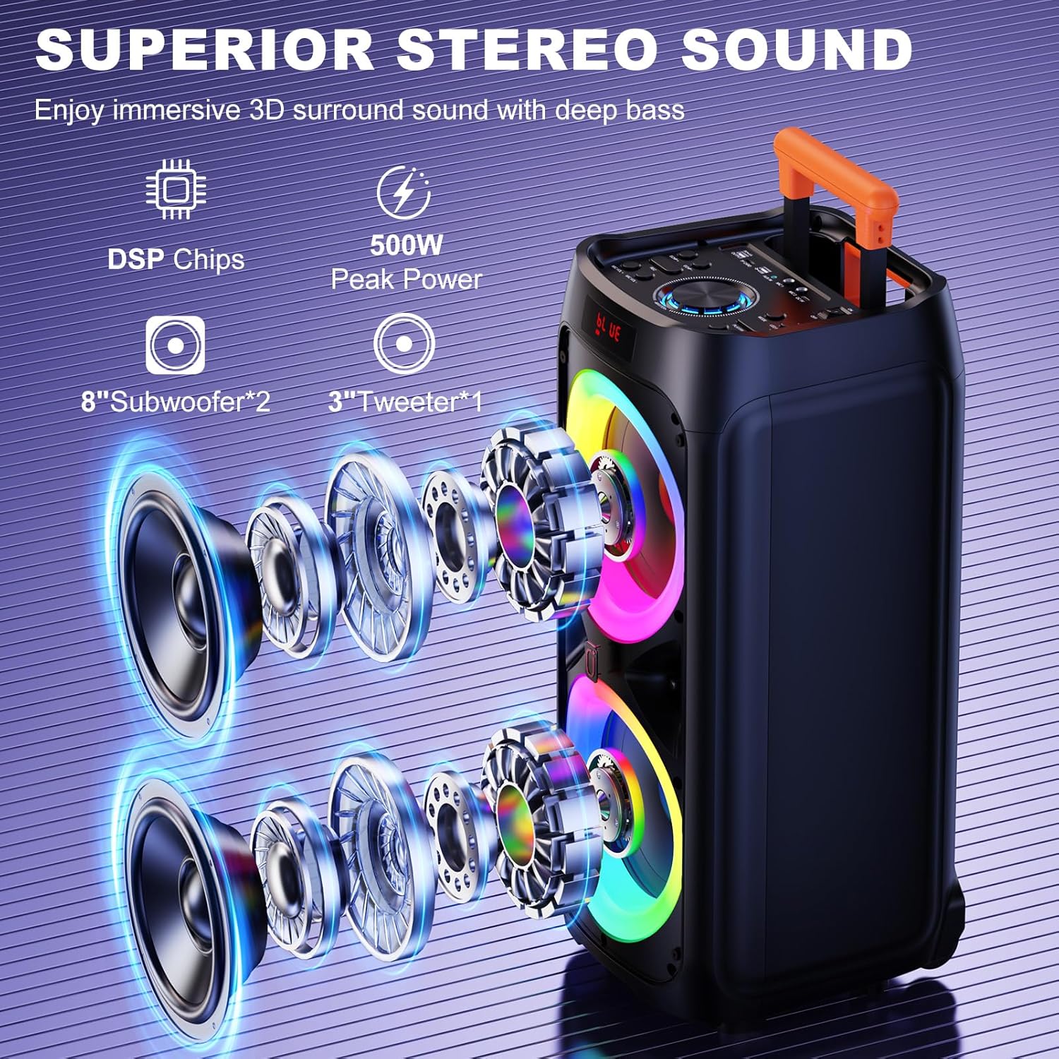 Thumbnail 1 de JYX Karaoke Machine with 2 Wireless Microphones and Rolling Mobility