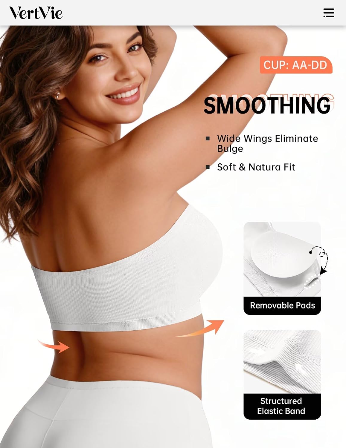 Detalle de Vertvie Strapless Wireless Push Up Bandeau Bra with Non-Slip Grip