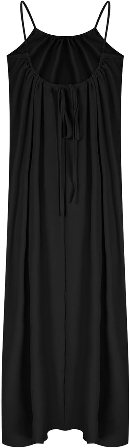 Thumbnail 4 de YBEBEWE Backless Cami Dress for Women – Long Sundress with Back Tie (Sleeveless, Solid Colour)