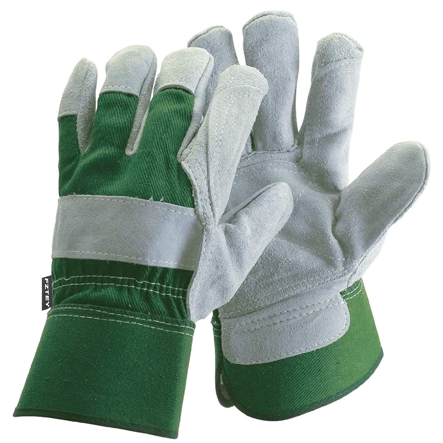 Work Gloves XL Green, cowhide leather