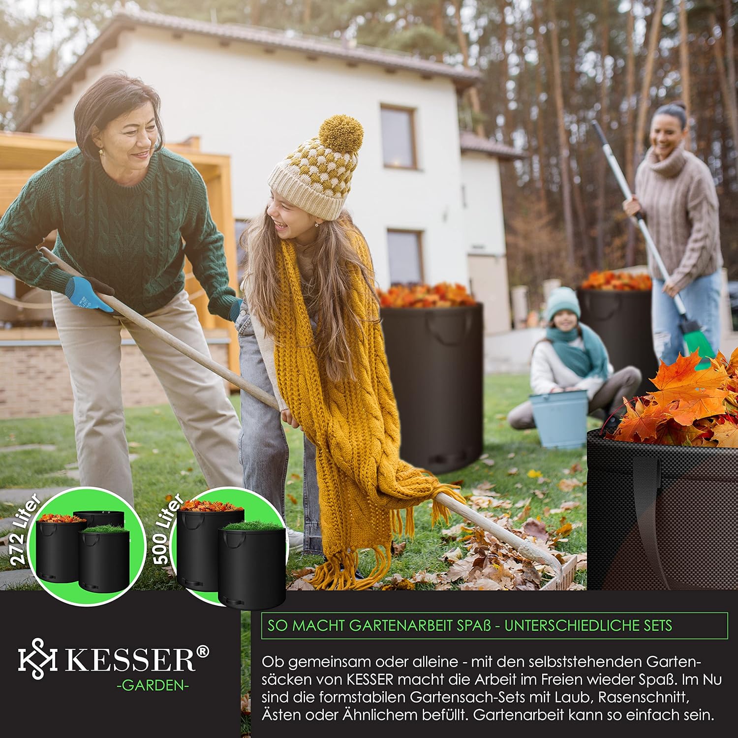 Thumbnail 5 de KESSER® Gartensack-Set (3x 272 l) mit Handschuhen, selbststehend, 4 Tragegriffe