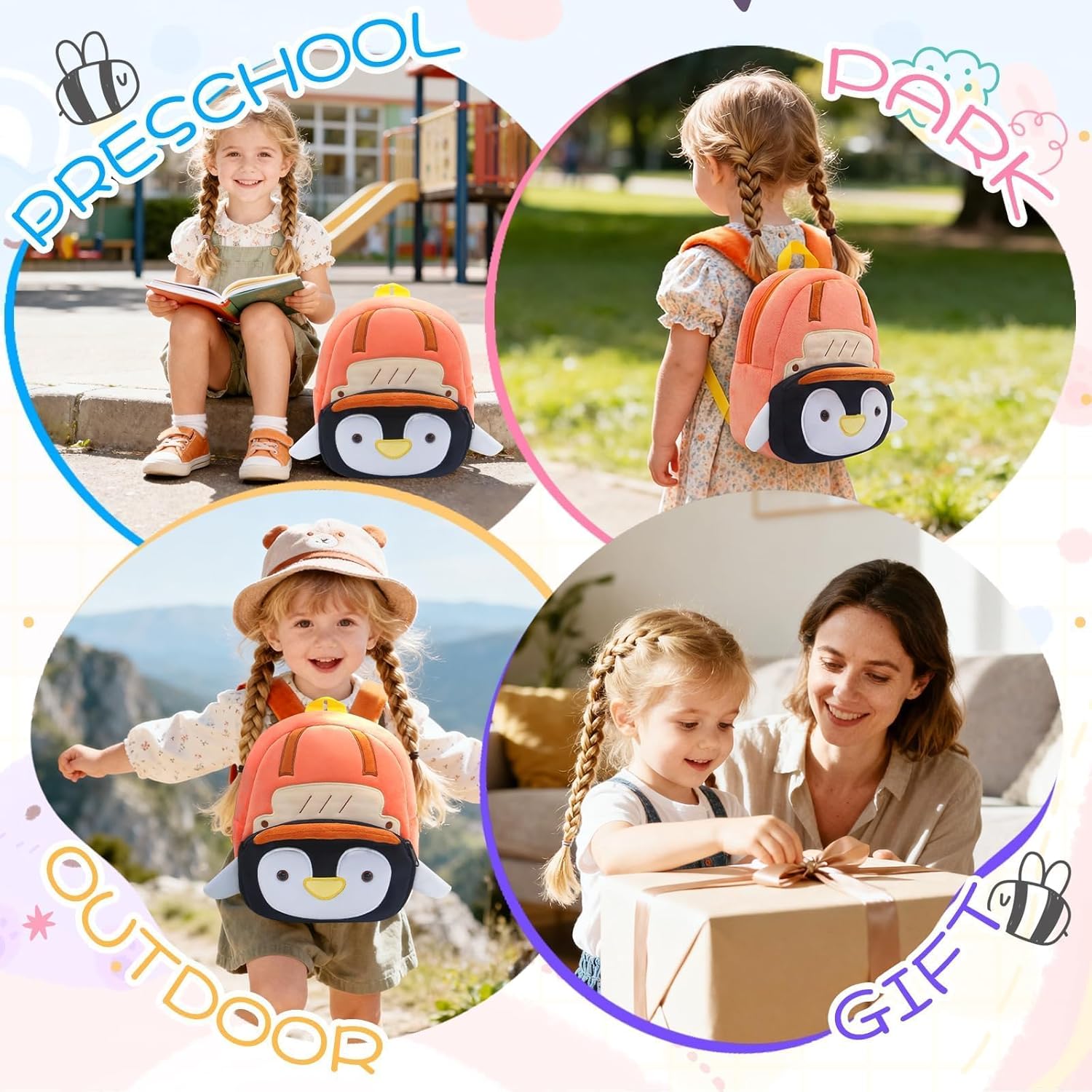 Detalle de PROTAURI Zainetto Bambina/Bambino 1-4 Anni – Zaino Asilo Leggero con Pinguino Pattinatore