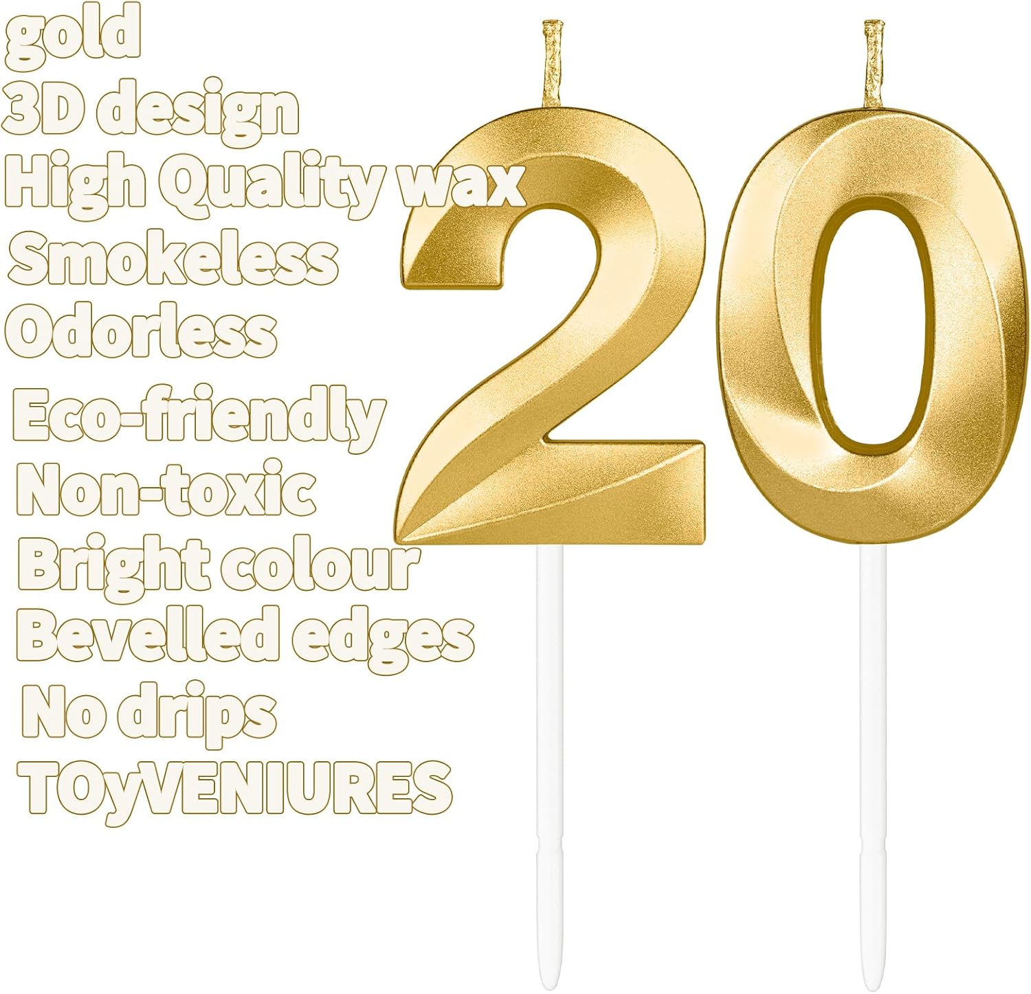 Thumbnail 6 de Yiran 3D Gold Birthday Candle Number 50 (5 and 0 set) for 50th Cake Topper