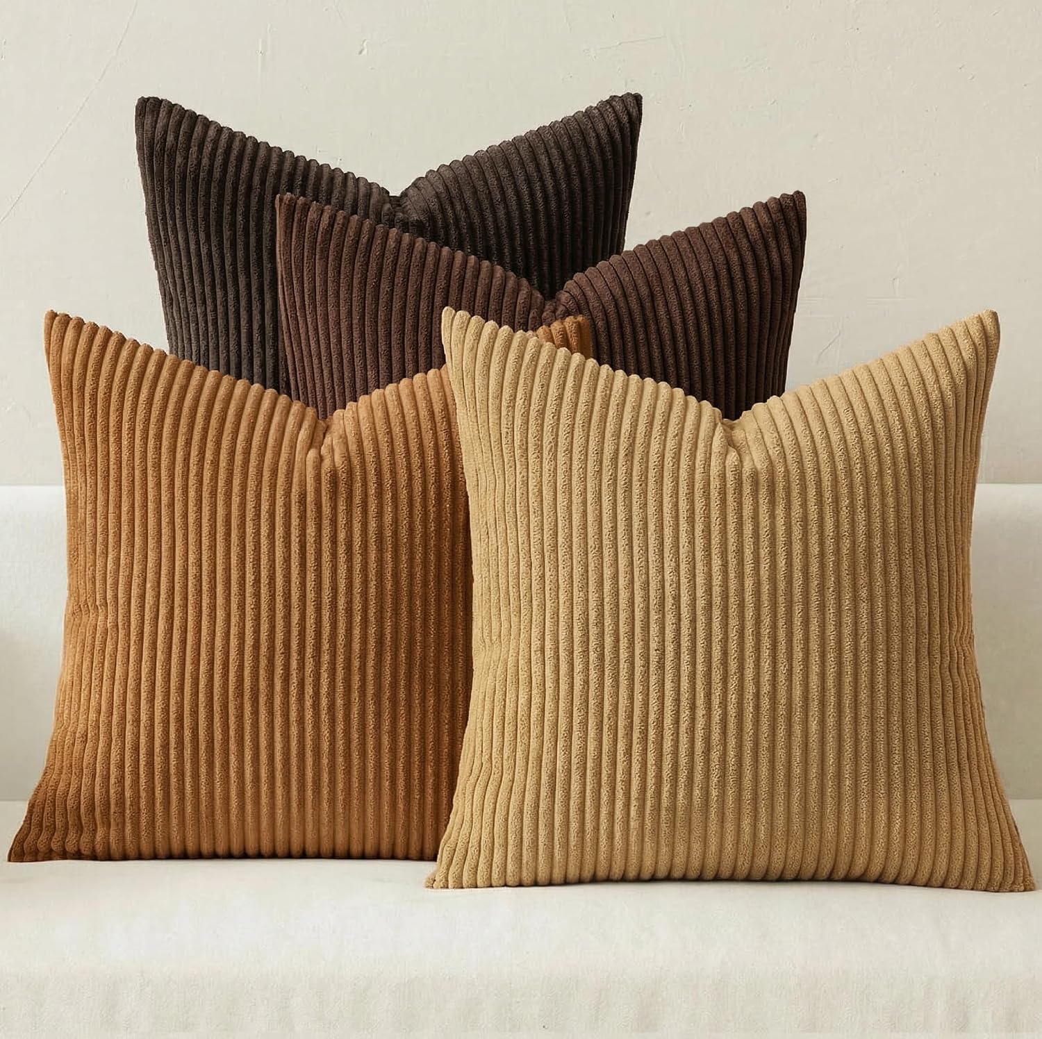 Detalle de MIULEE 18x18-Inch Camel Brown Corduroy Throw Pillow Covers, Set of 4