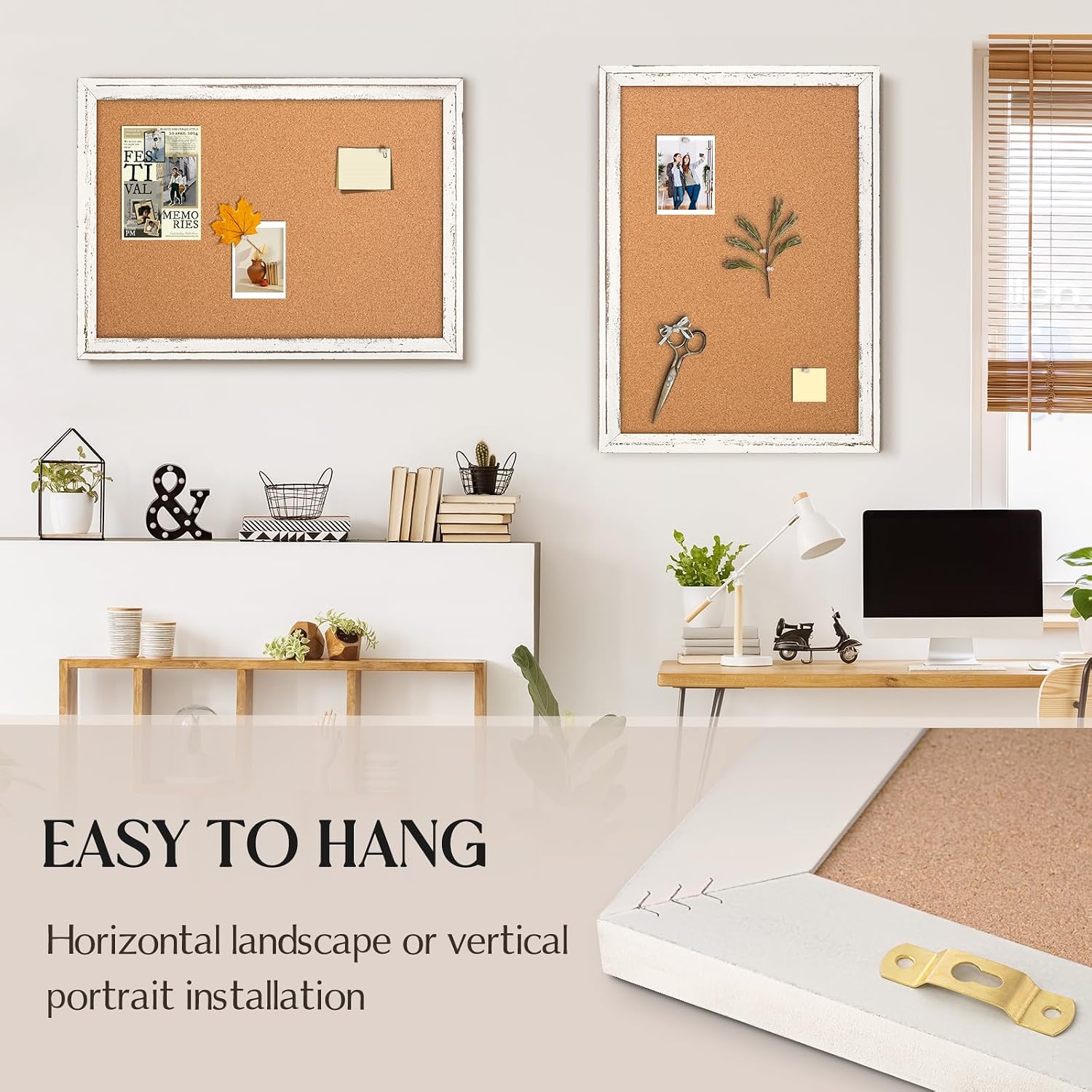 Detalle de QUEENLINK 123456 Cork Bulletin Board, 36" x 24" White Wood Frame