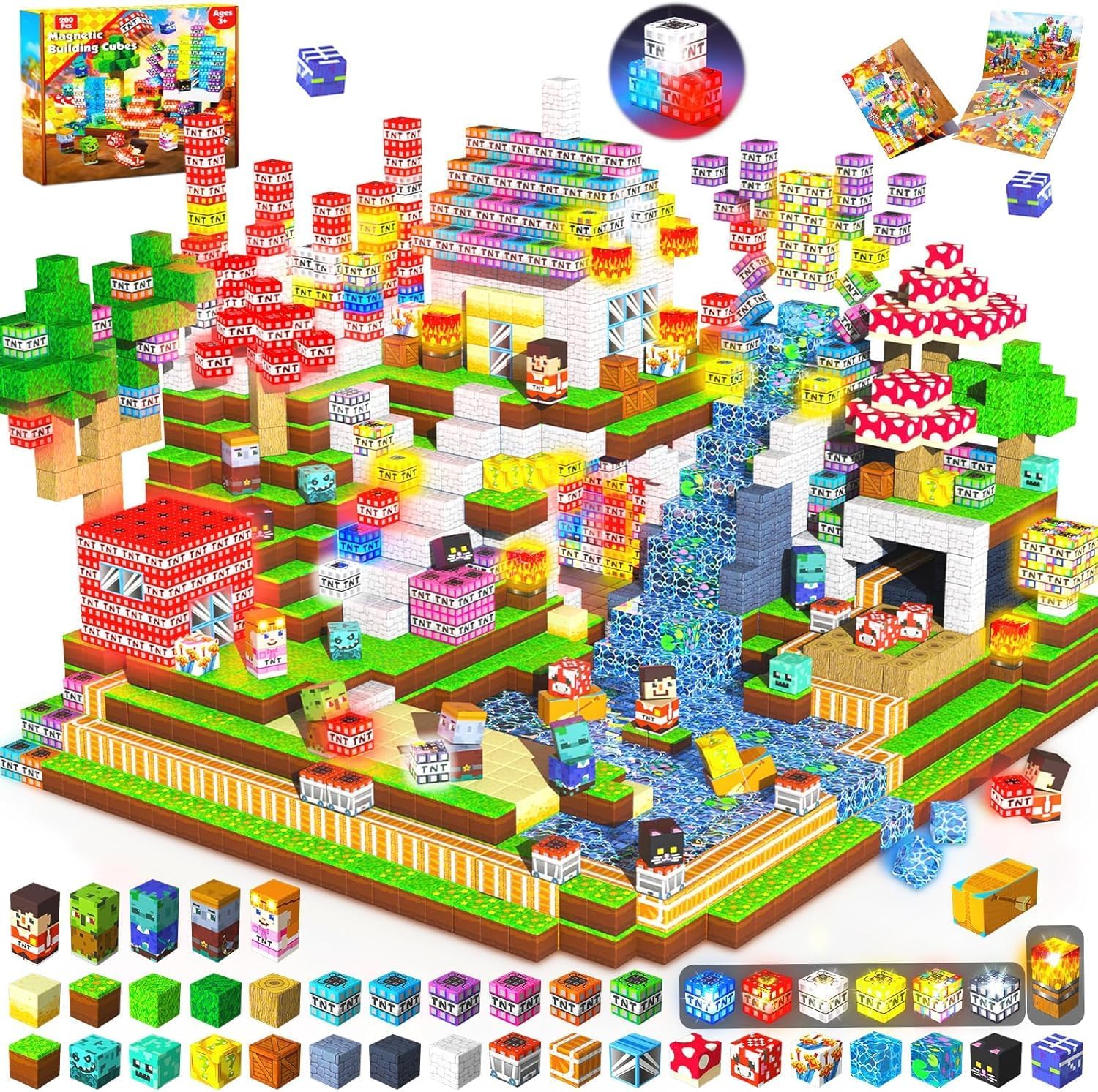 Detalle de Goody King Blocs Magnétiques Lumineux – 200 pièces LED, construction 3D et style rétro (âge 3+)