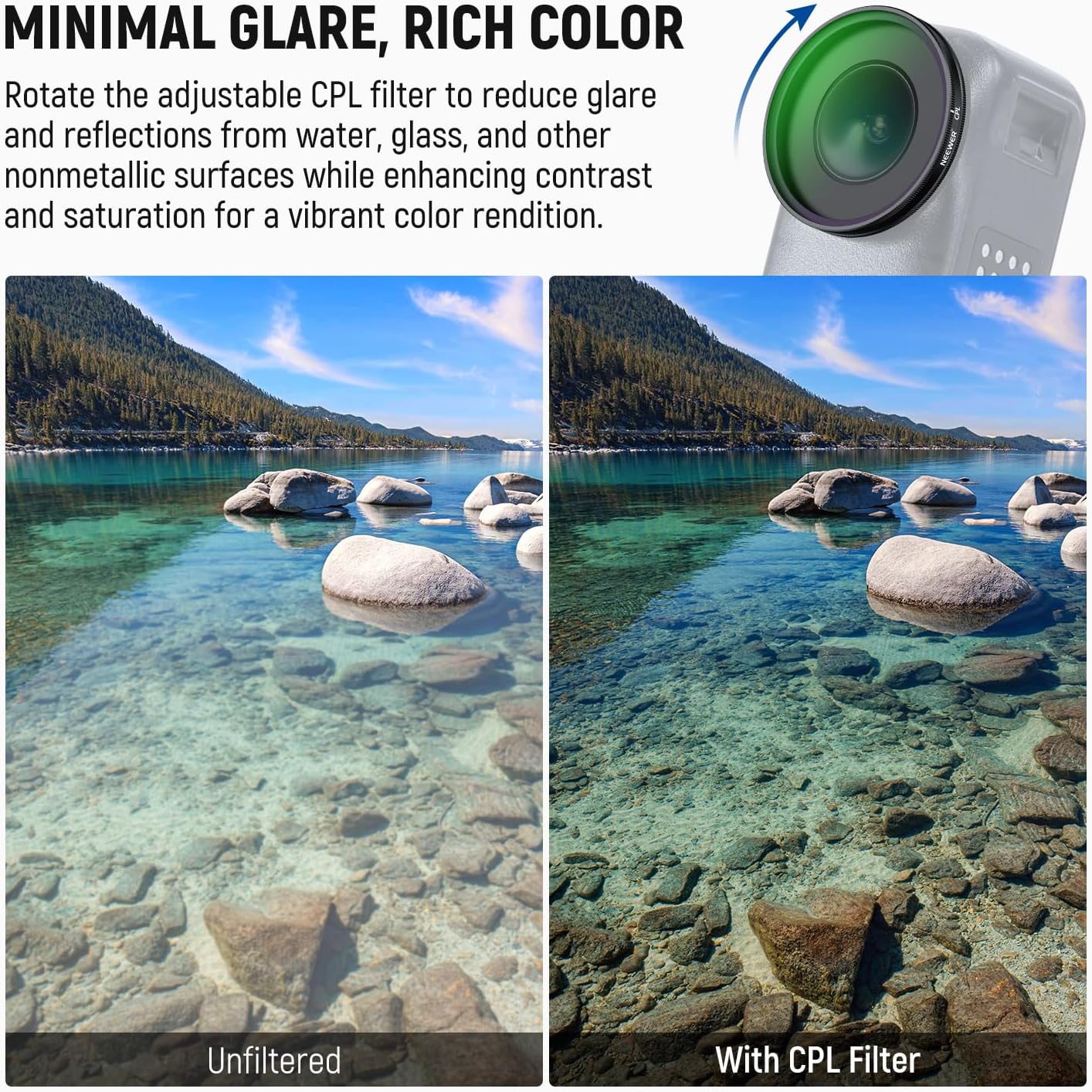 Detalle de NEEWER ND Filter Set for DJI Osmo Nano (ND8/16/32 + CPL) with Screen Protector, 4-pack