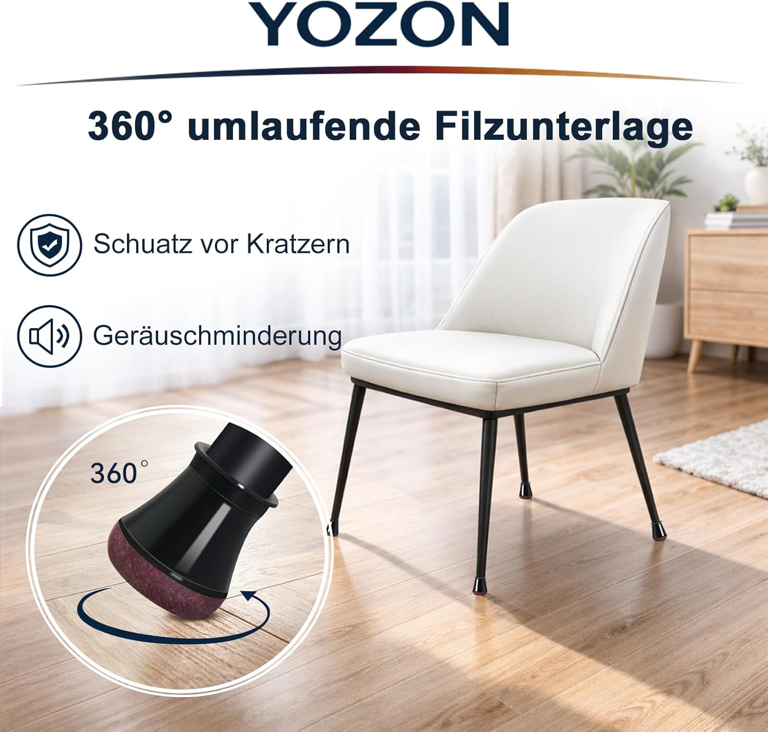 Detalle 2 de 20 Stück Schutzkappen für Stuhlbeine mit Filz – runde Bodenschoner, Durchmesser 20–30 mm, Schwarz
