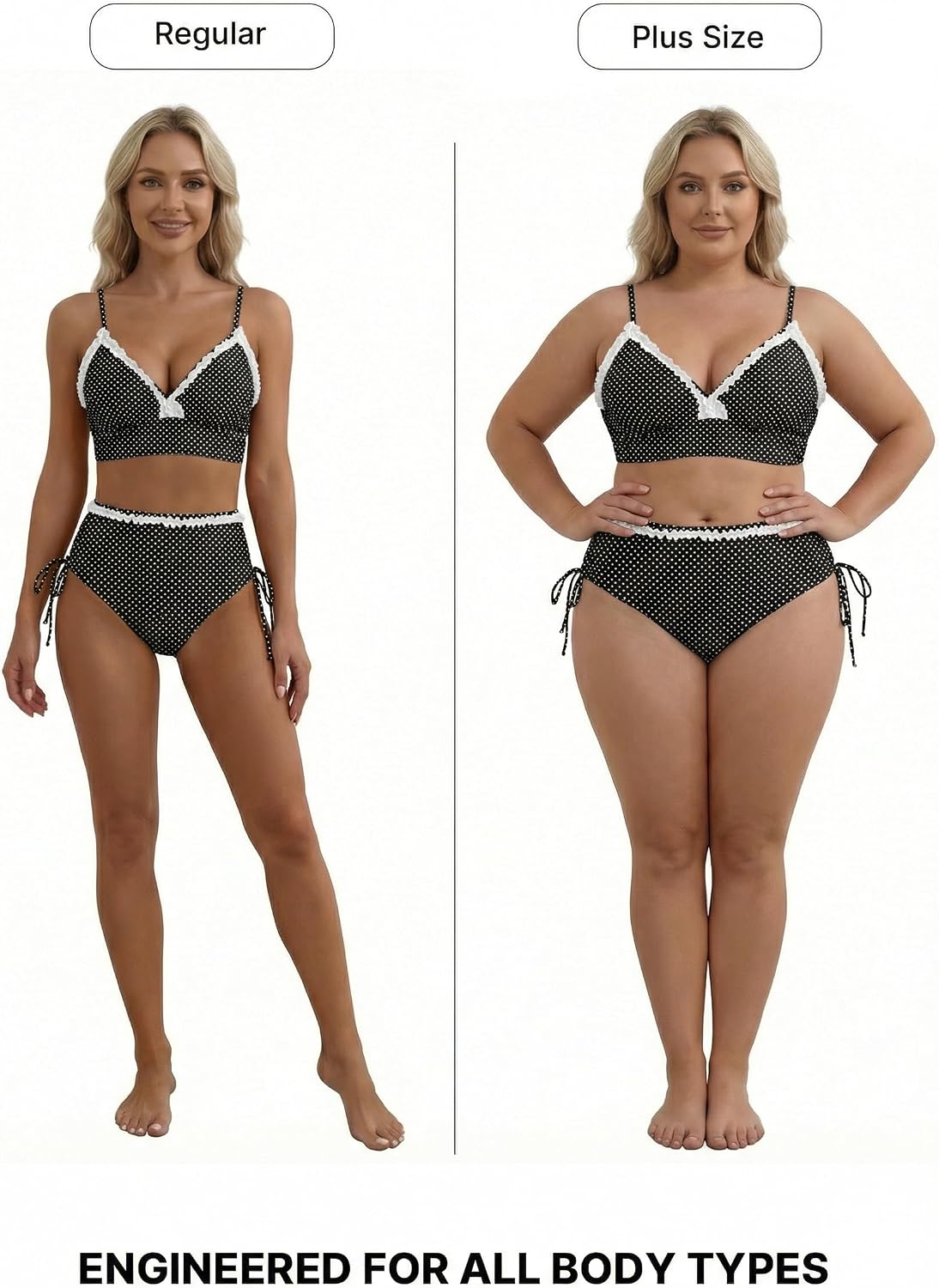 Detalle de Herseas Women’s Splice Ruffle Trim Tie-Side High-Waisted Bikini Set
