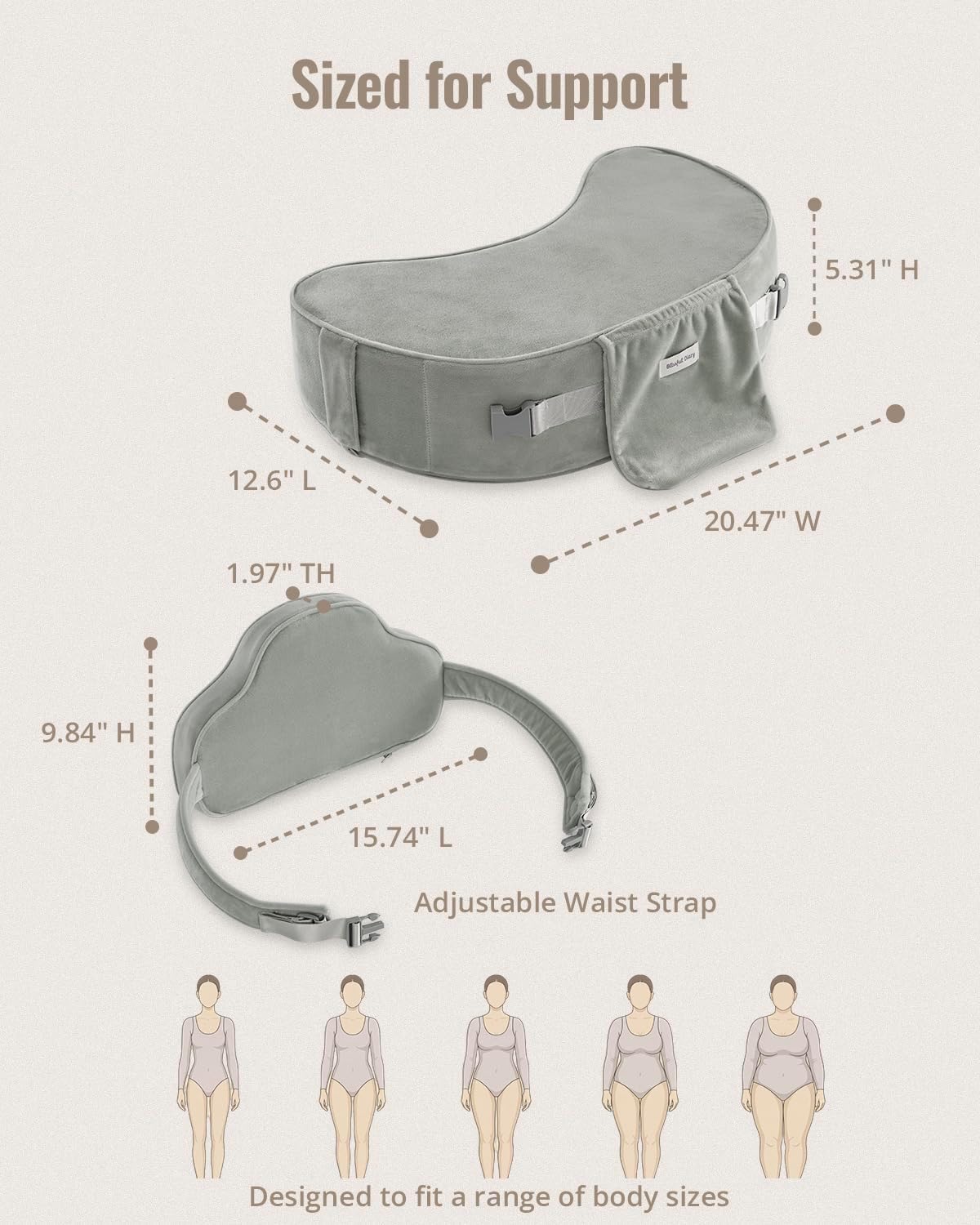 Detalle 1 de Blissful Diary BRZH01 Deluxe Nursing Pillow, Gray, Dual-Layer Foam