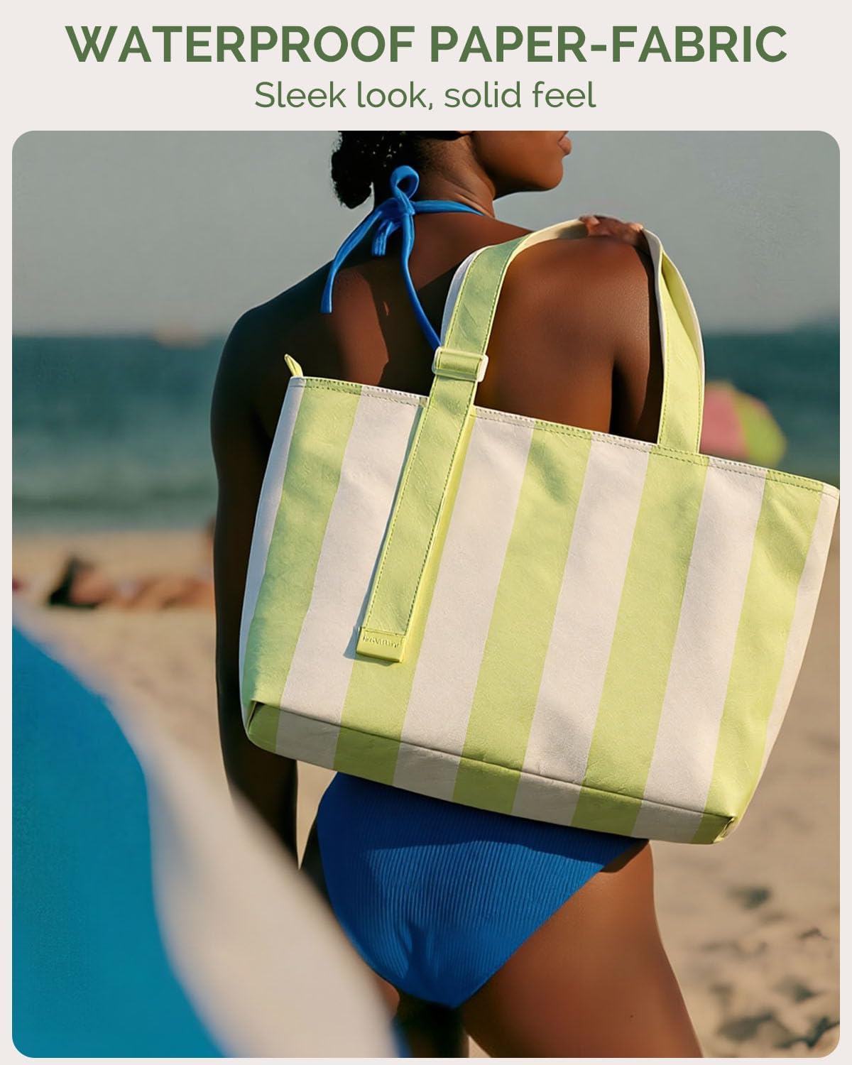 Detalle de HOMESPON Sac de Plage Grande Imperméable avec Fermeture Éclair et Poche Humide – Léger et Polyvalent
