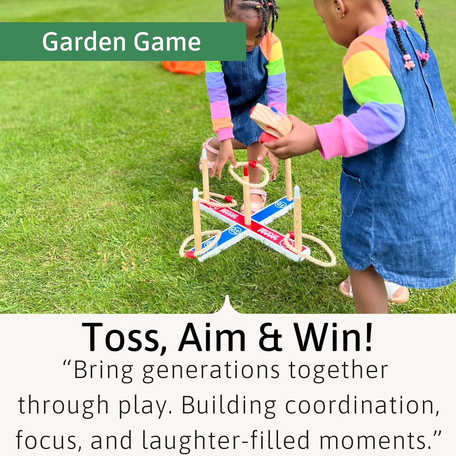Thumbnail 4 de Jaques of London Quoits Garden Game (4 Rope Quoit Ring Toss) | Wooden Quoits Set for Outdoor Lawn Play