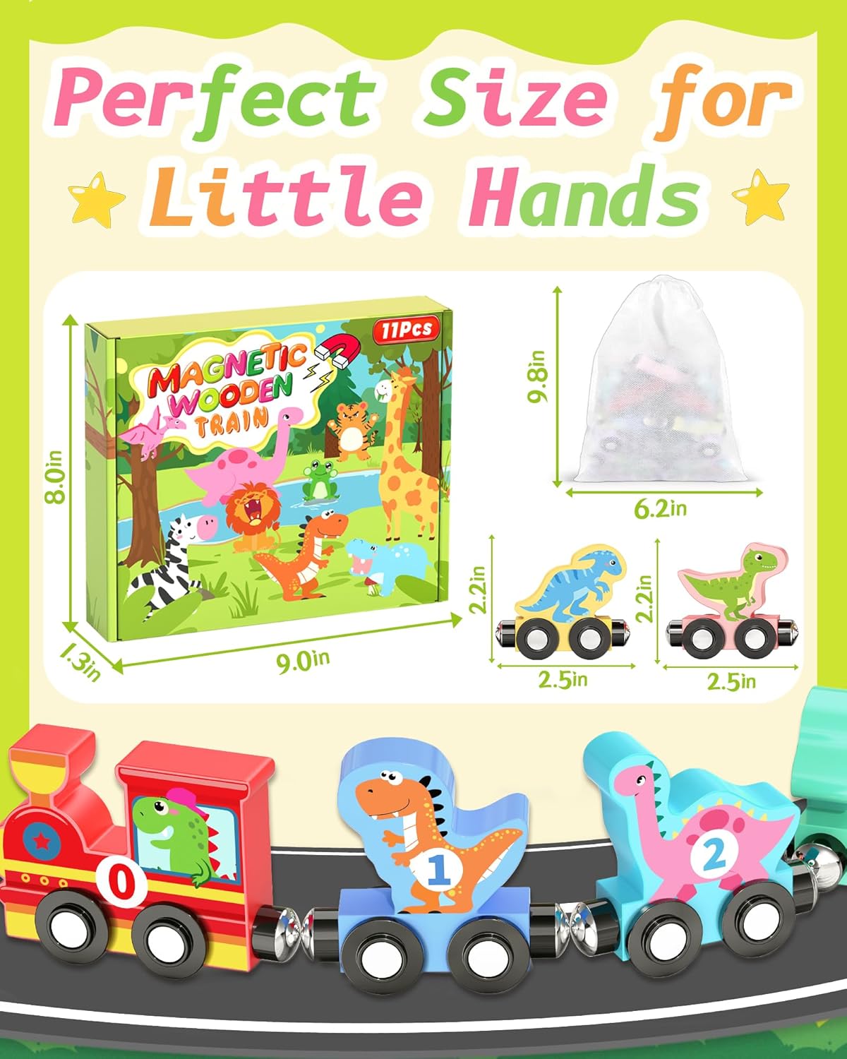 Thumbnail 6 de 11-Piece Magnetic Dinosaur Train Set (Montessori Wooden Learning Toys) for Ages 1–3