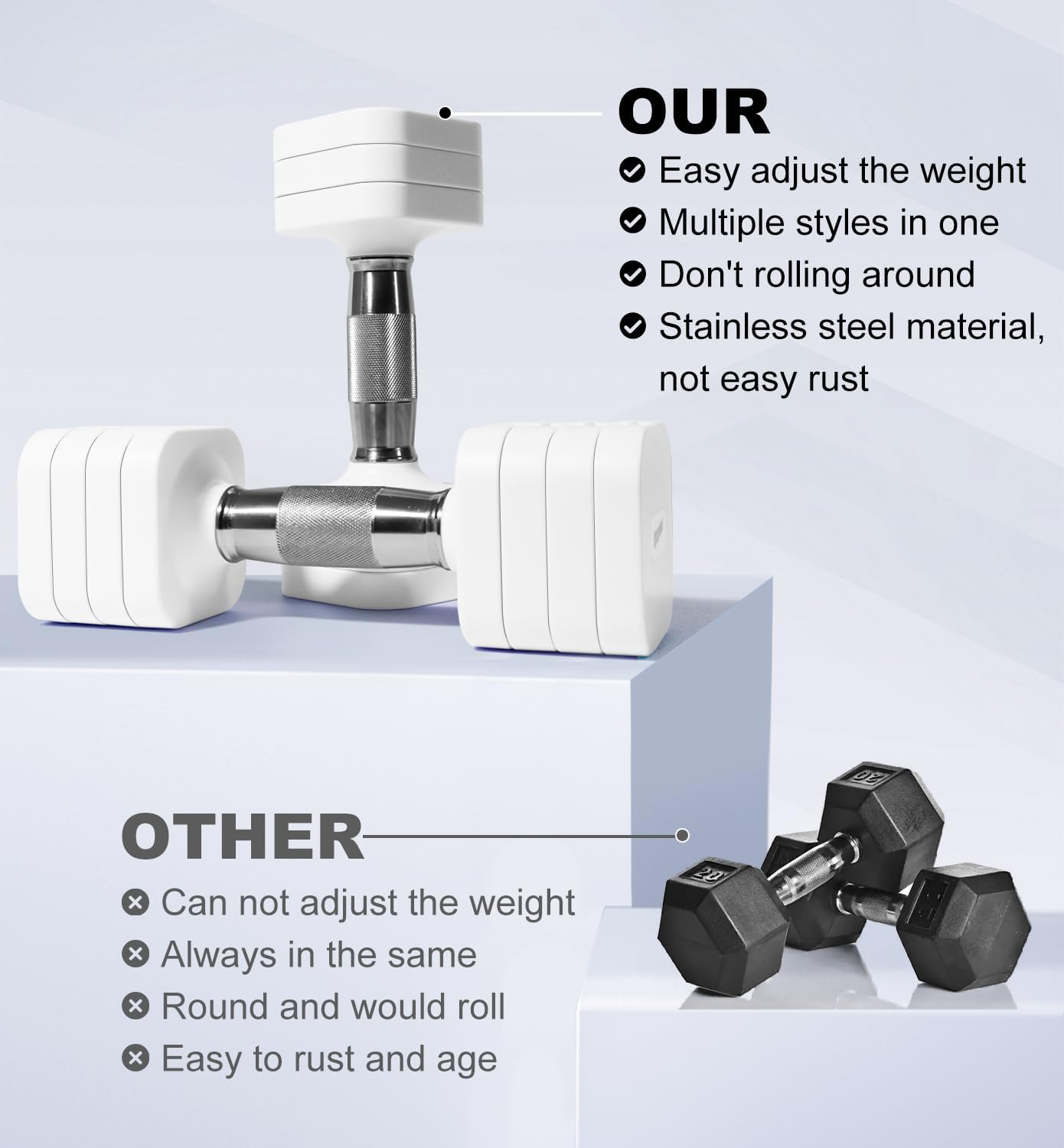 Detalle de Adjustable Dumbbell Set 50LB for Home Gym ๐