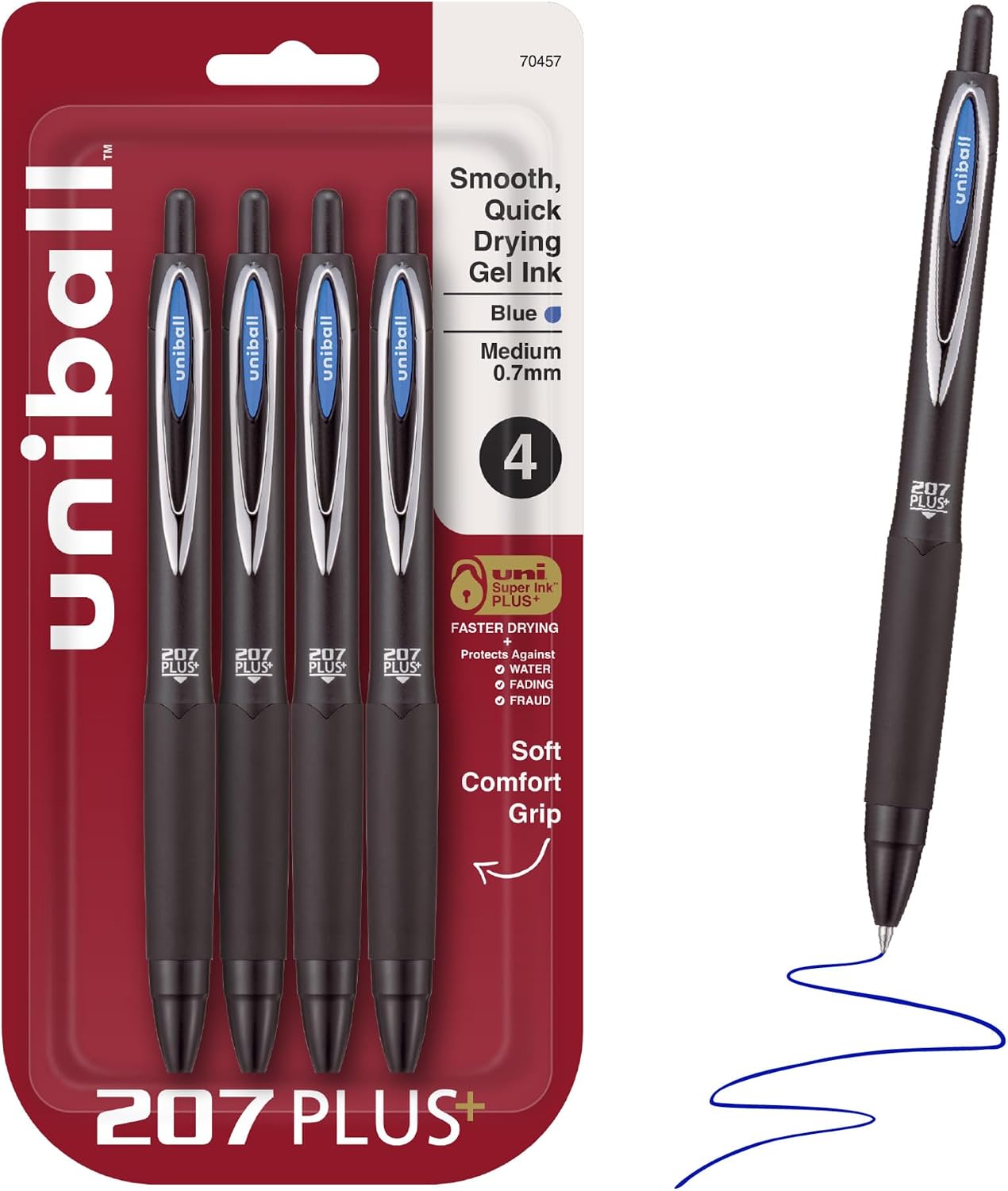 Detalle de Uni-Ball 70457 uniball 207 PLUS+ Retractable Gel Pens, Blue, 0.7 mm, 4 Count