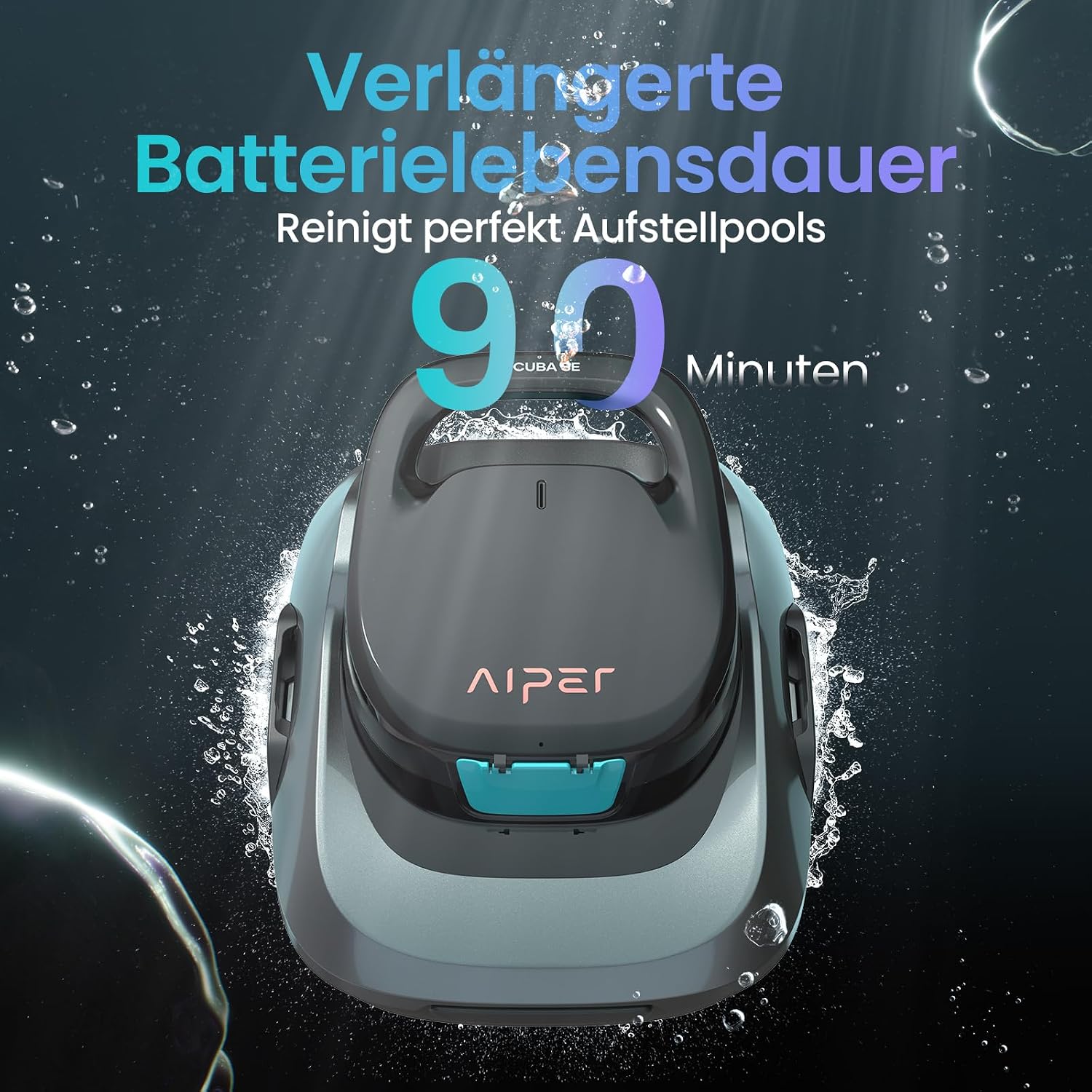 Detalle de AIPER Kabelloser Poolroboter Seagull 800B mit Akku (90 Min Laufzeit), Doppelantrieb & Selbstparkfunktion