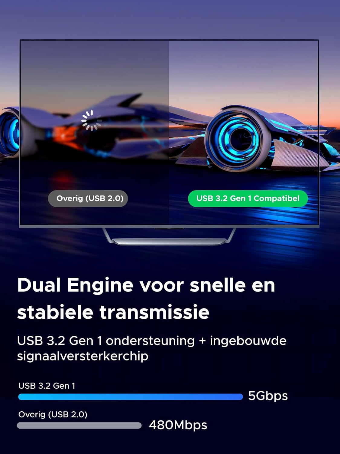 Detalle 1 de UGREEN Link-kabel met oplaadfunctie, 5 m, 18 W en USB 3.0 tot 5 Gbps