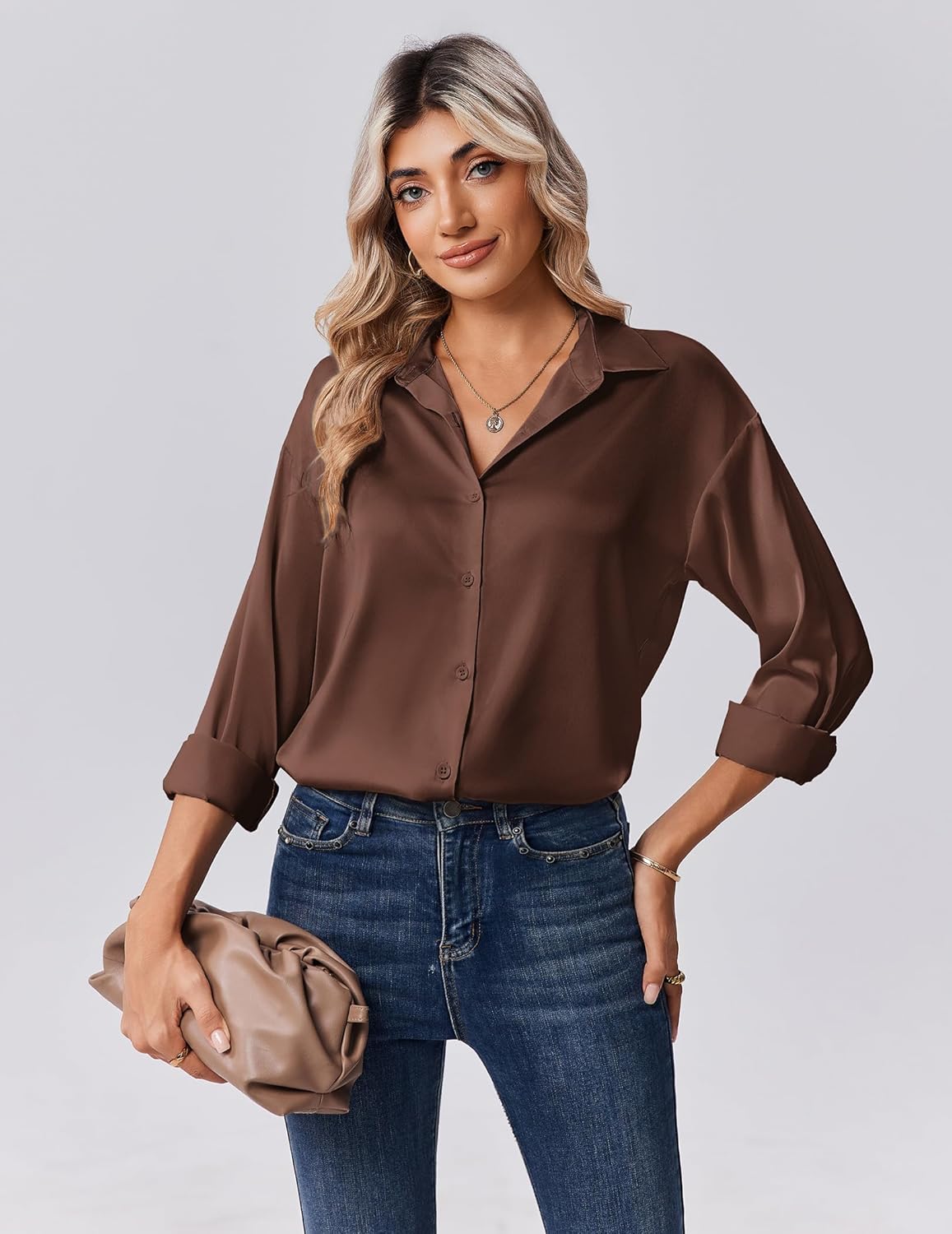 Thumbnail 4 de Zeagoo Satin Button Down Blouse 1pc
