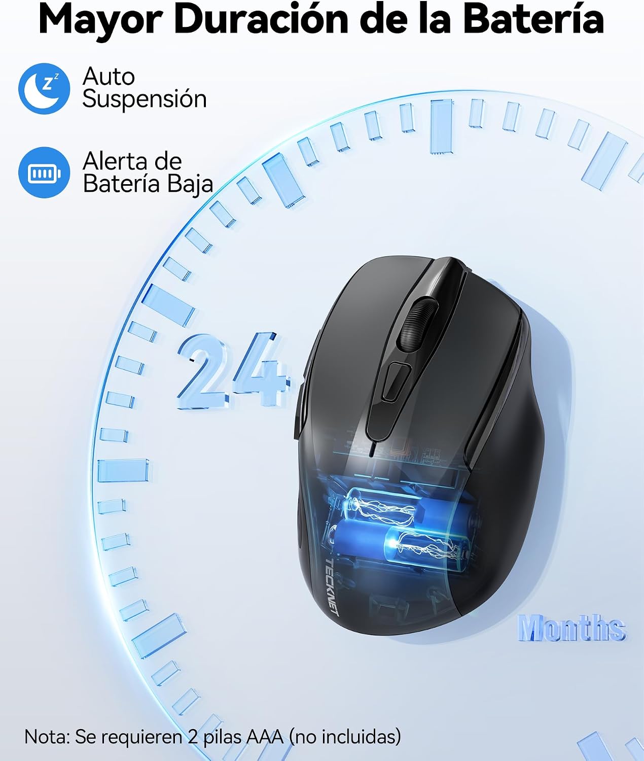 Thumbnail 4 de TECKNET Ratón Inalámbrico ergonómico 2.4G con 5 niveles y 2600 dpi, 6 botones (USB Plug & Play)