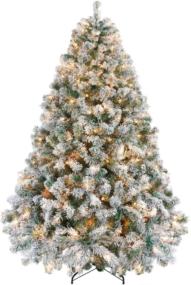 Detalle de Yaheetech HWOA-100/2FR(0.2A) Snow-Flocked Pre-Lit Christmas Tree, 250 Lights