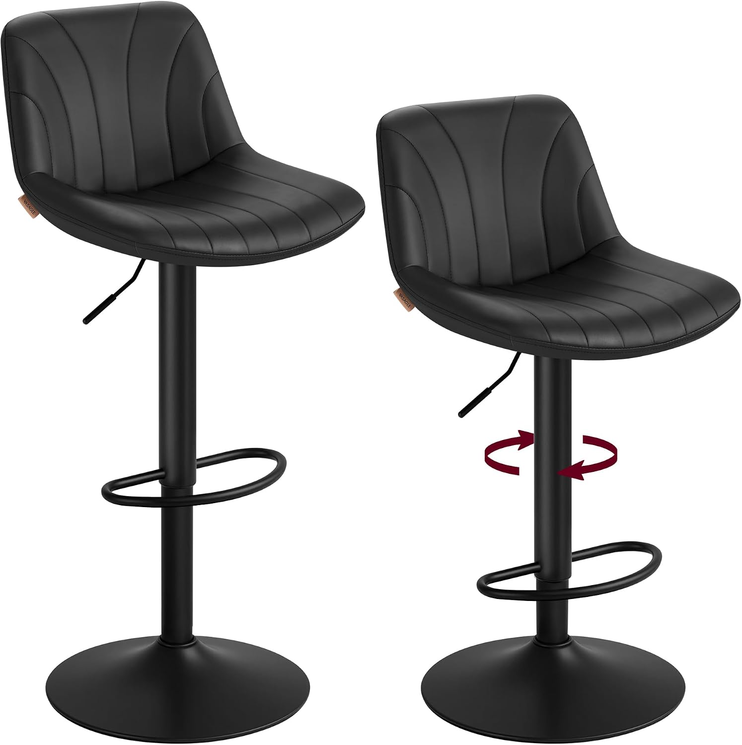 Detalle de VASAGLE Sgabelli da Bar con schienale e Poggiapiedi, Set di 2, Altezza Regolabile 60–80 cm, Girevoli a 360°, Nero Inchiostro LJB181BH01