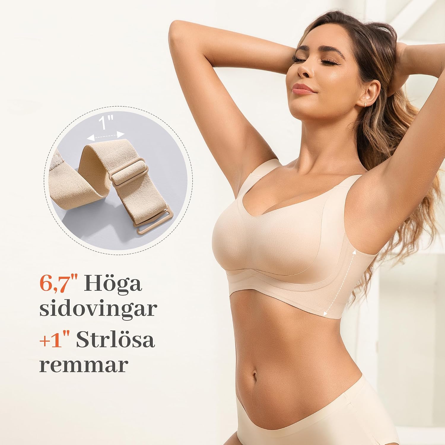 Detalle de Fittingirls bygelös BH – sömlös bralette med push-up och justerbara axelband