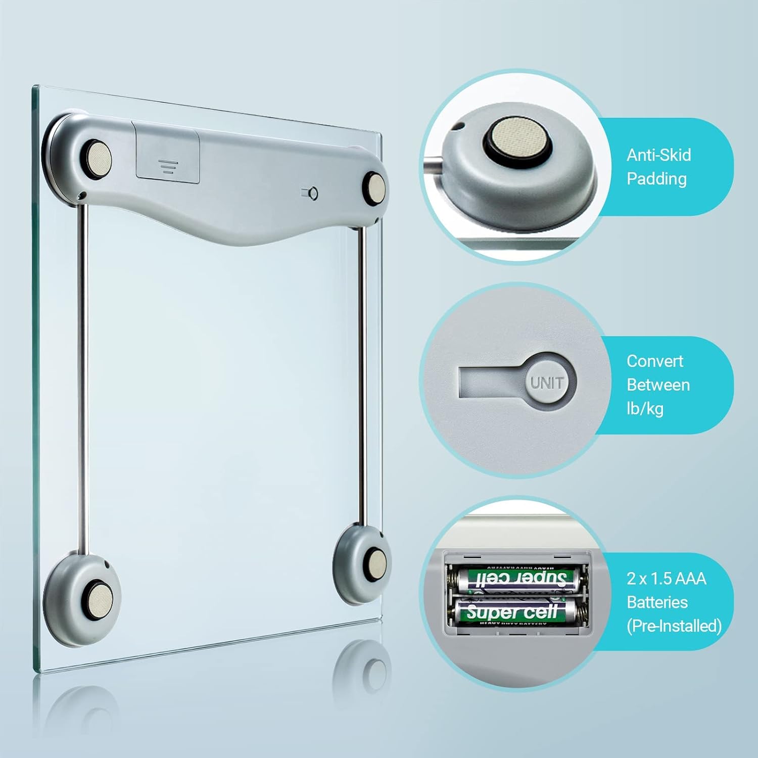Detalle 1 de Etekcity EB4074C Digital Bathroom Scale, 400 lb, 6 mm Tempered Glass