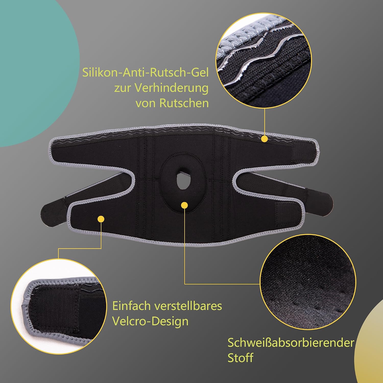 Detalle de BraceUP Kniebandage mit Seitenstabilisatoren und Patella-Gel-Pads (L/XL) – Support bei Knieschmerzen