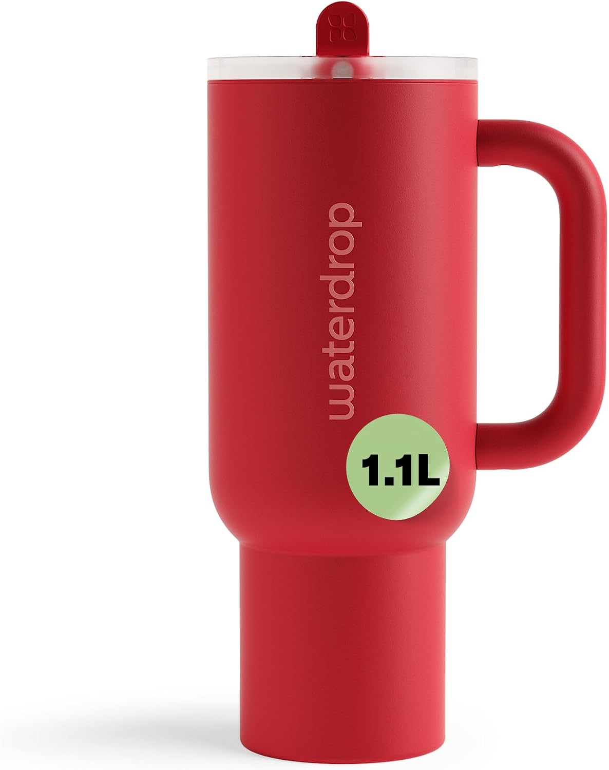 Detalle de waterdrop® Thermobecher mit Strohhalm 1,1L – Auslaufsichere Edelstahl-Trinkflasche mit klappbarem Mundstück