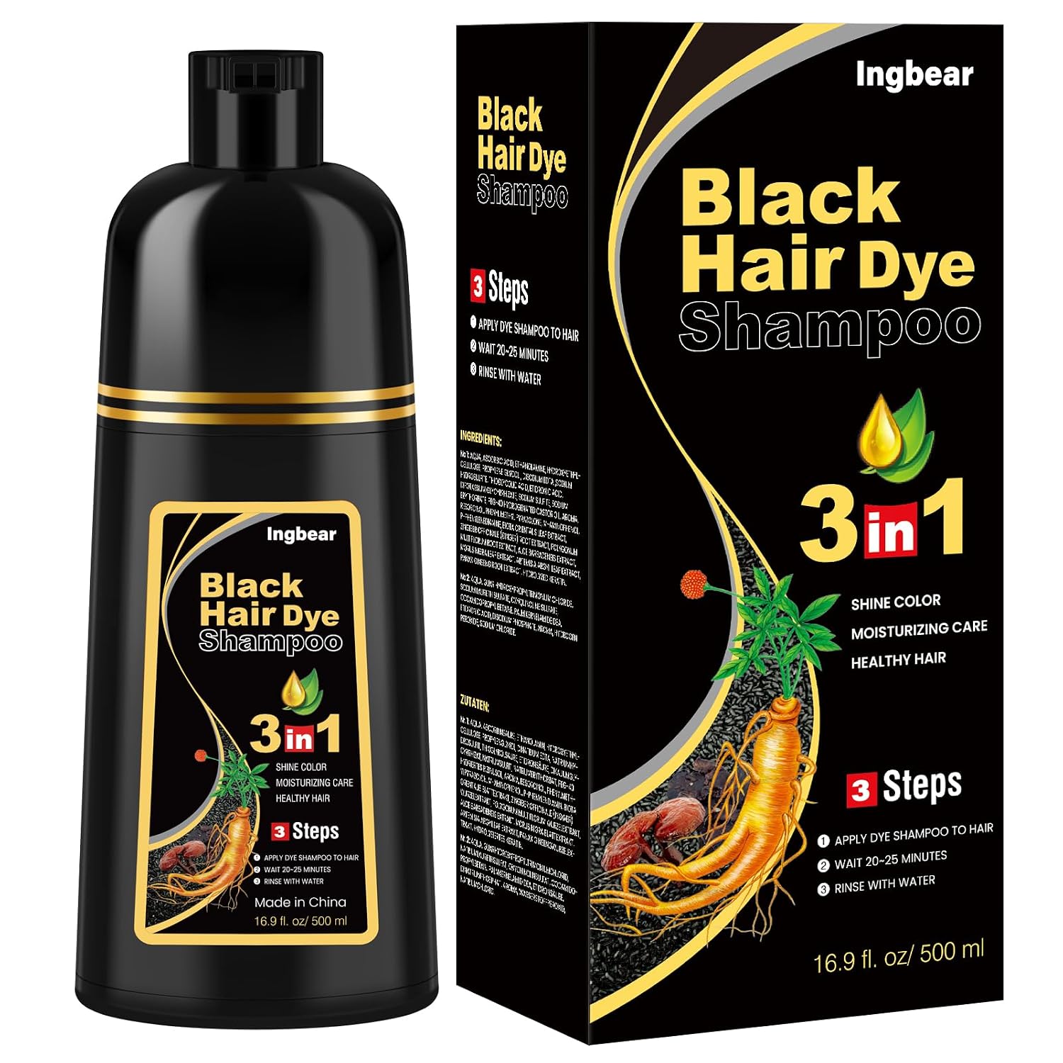Detalle de Schwarzes Haarfärbeshampoo 3-in-1 500 ml
