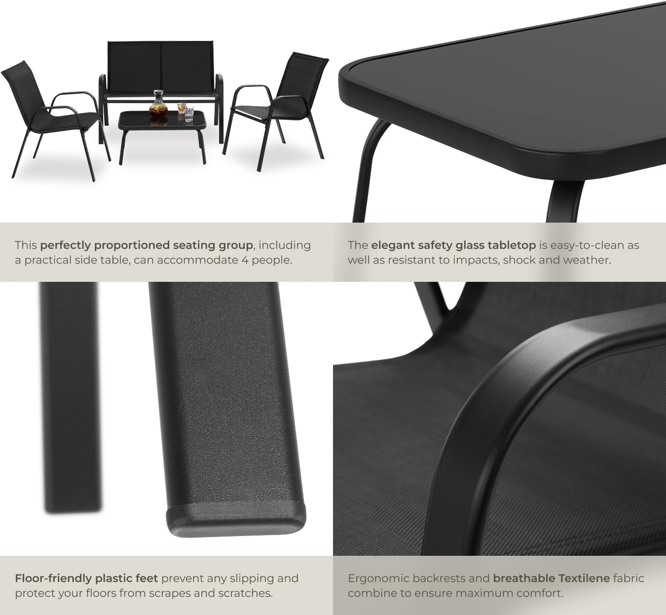 Detalle 2 de tectake Nora Garden Lounge 406166-3, loungeset i 4 delar med Textilene
