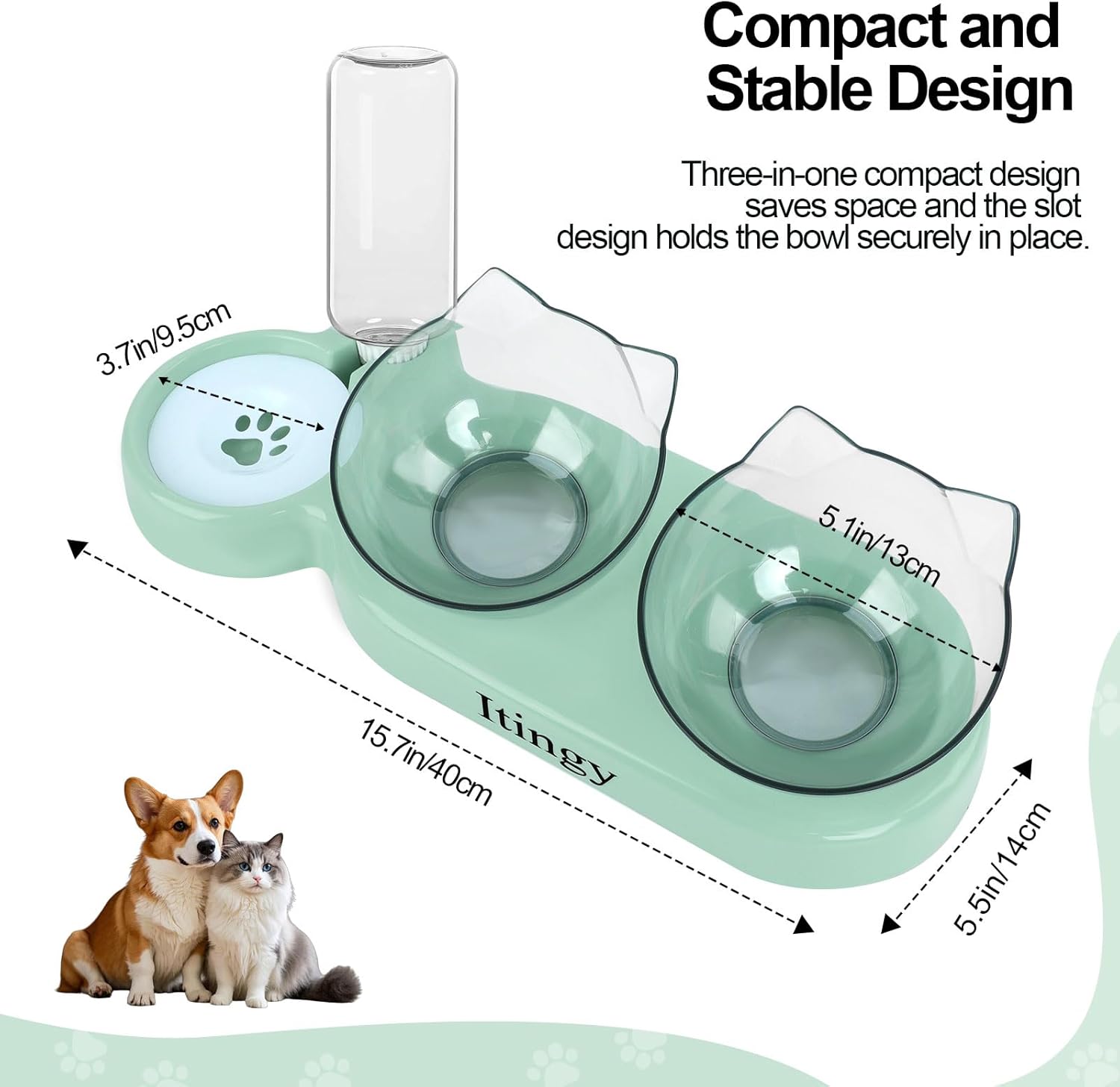Thumbnail 6 de Itingy 3-In-1 Cat Food and Water Bowl Set with Tilted Stand and 15° Design